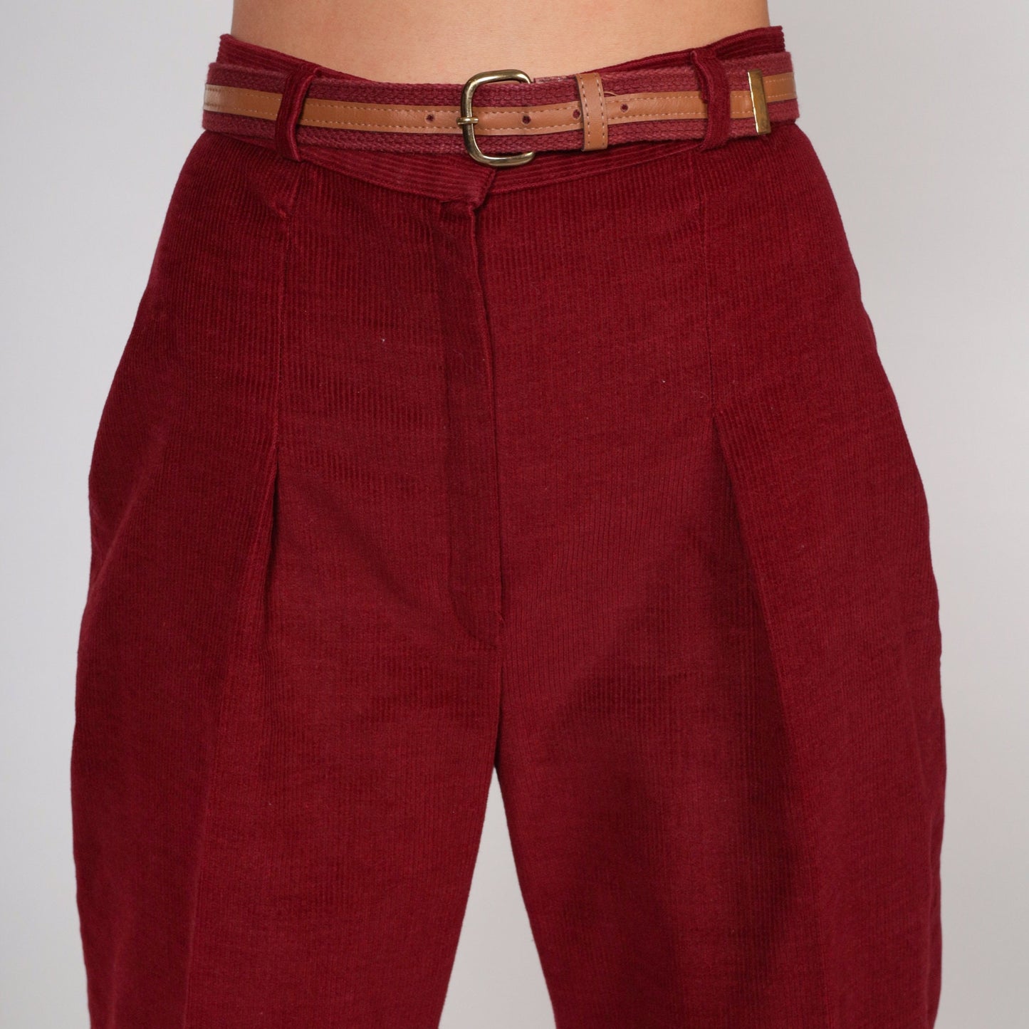 70s Bobbie Brooks Dark Red Corduroy Pants Pleated High Waist Straight Leg Extra Small