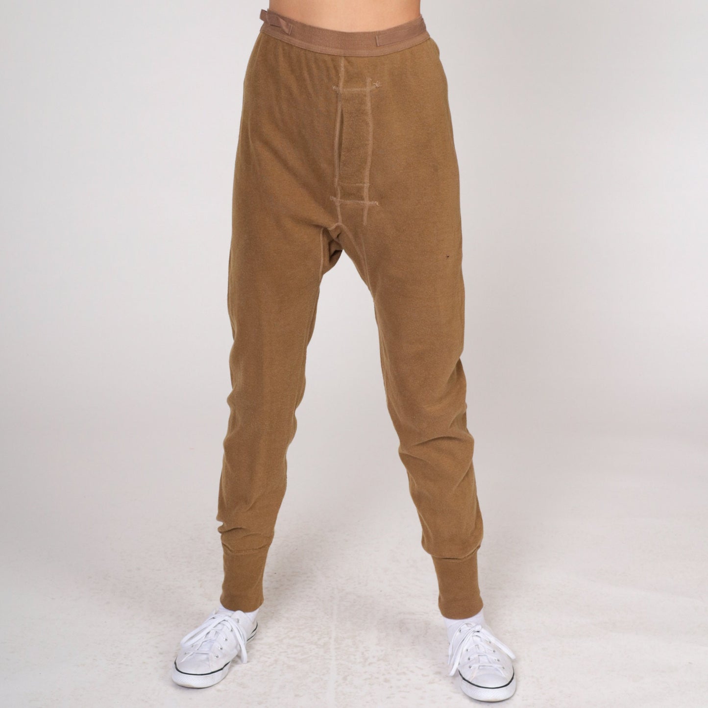 80s Brown Wool Blend Thermal Long Johns Open Fly Men's Medium