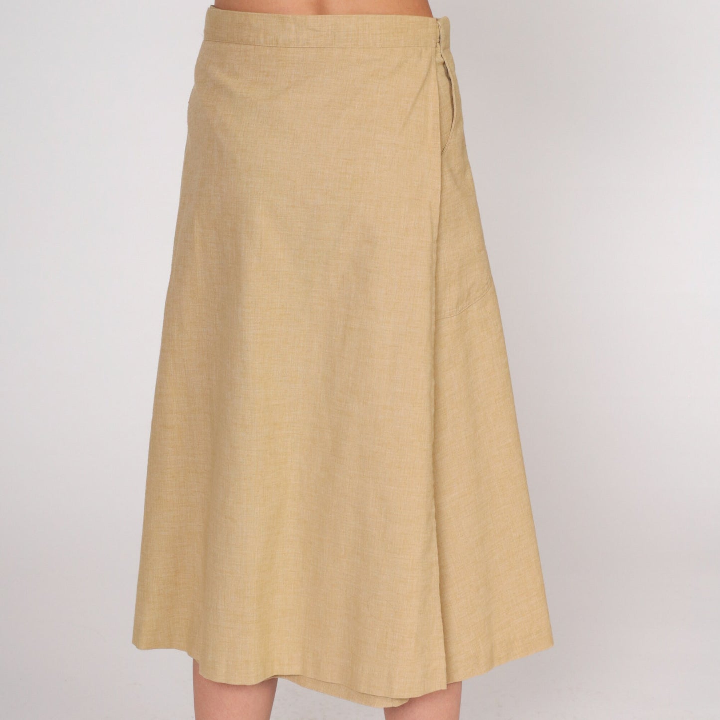 90s Tan Wrap Skirt High Waist Midi Pockets Cotton Medium Large