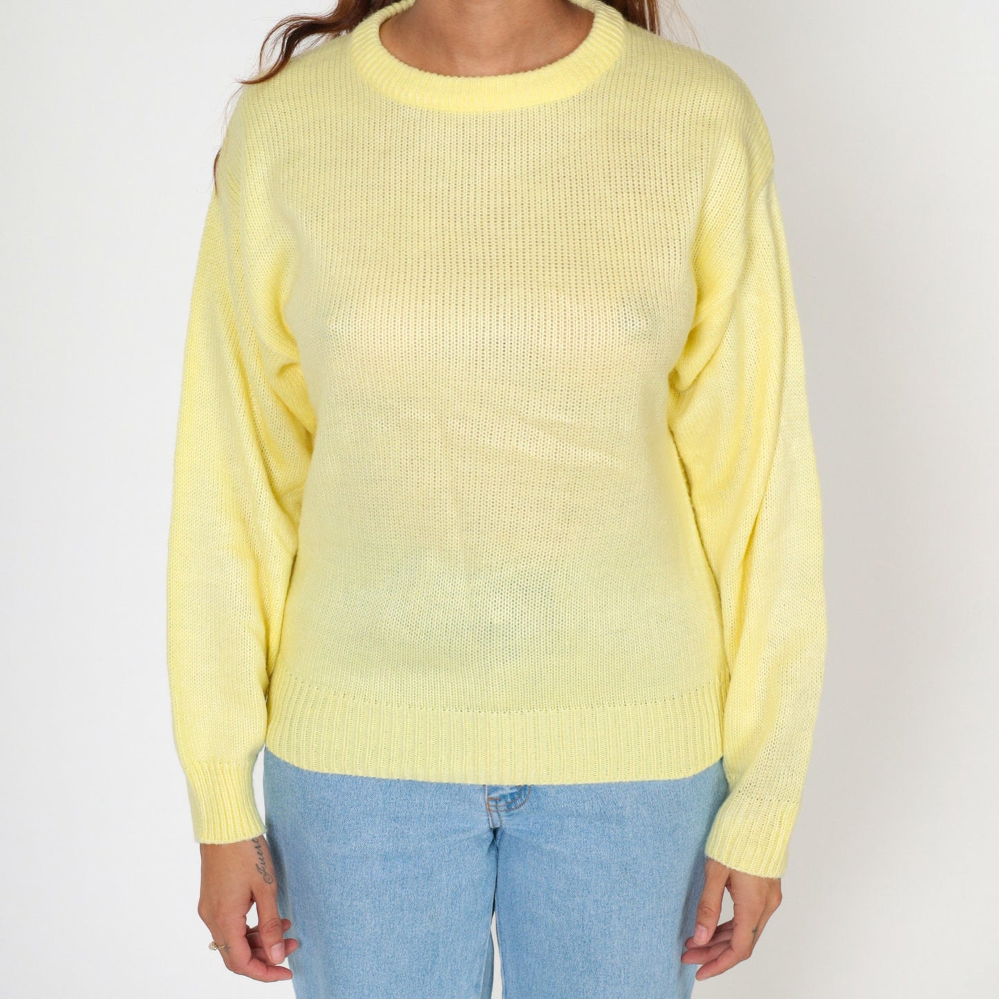 80s Monarch Knits Yellow Crew Neck Pullover Sweater Small