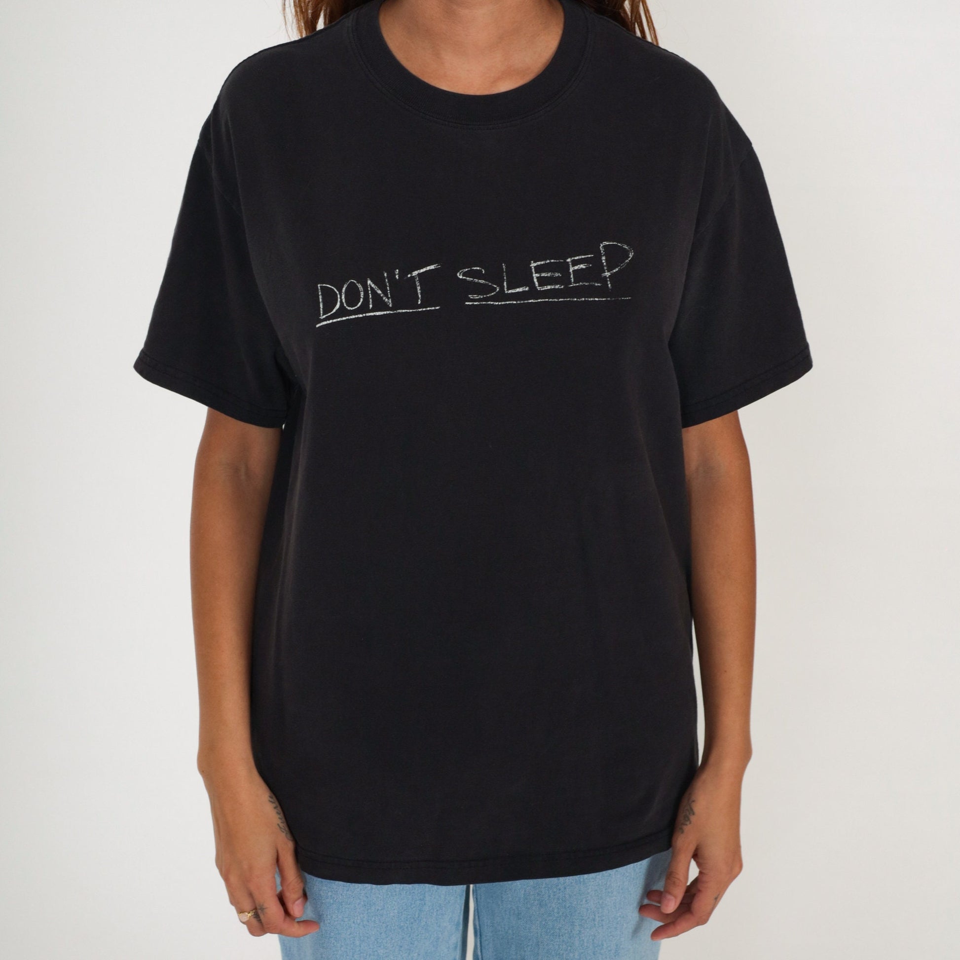 90s Don't Sleep The Invasion Graphic T-Shirt Black Cotton Medium M