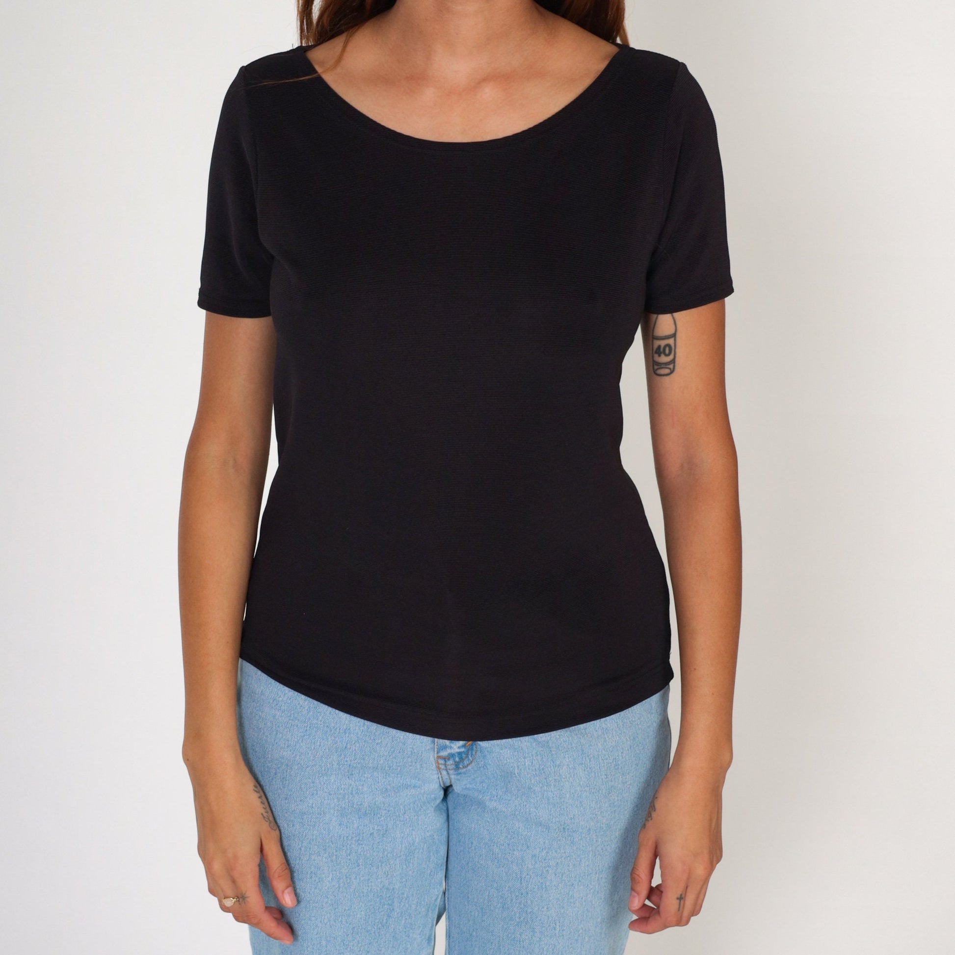 Y2K Black Fitted T-Shirt Stretchy Short Sleeve Tee Medium M