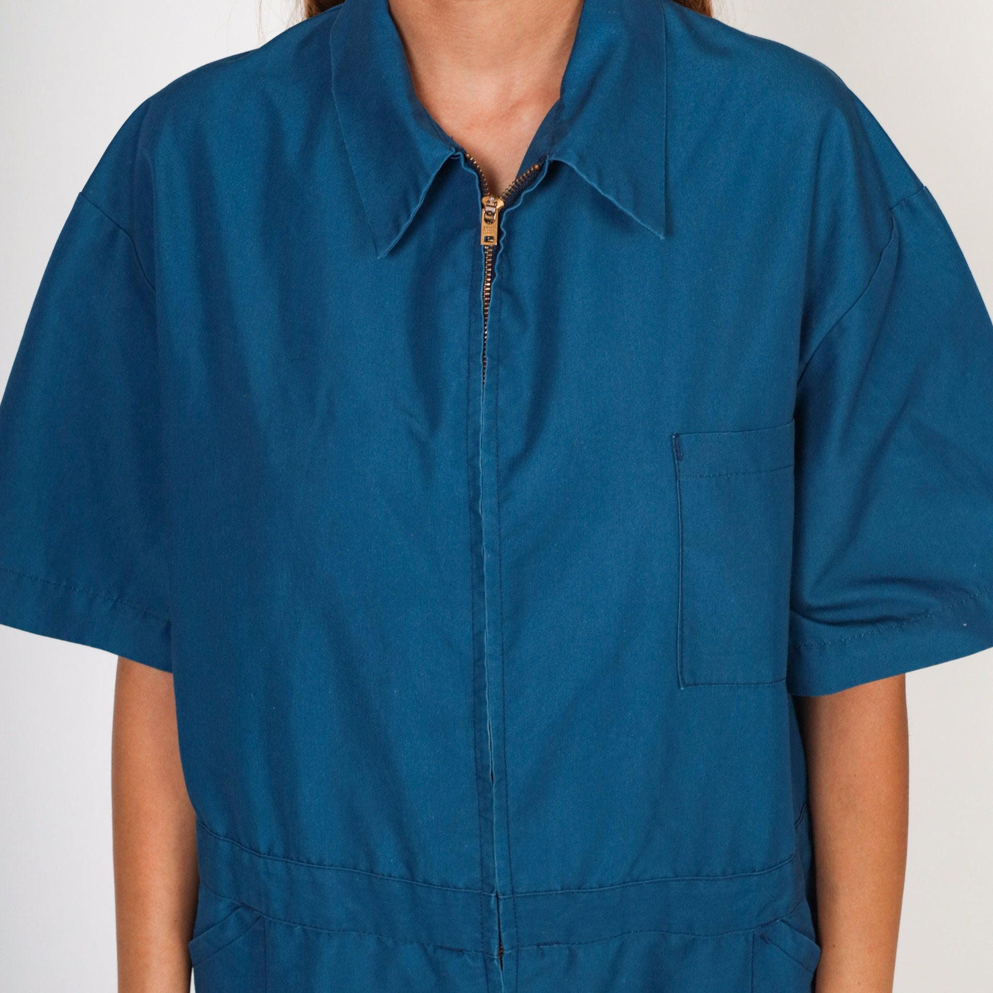 80s Blue Boiler Suit Coveralls Short Sleeve Workwear Jumpsuit Men's Large L