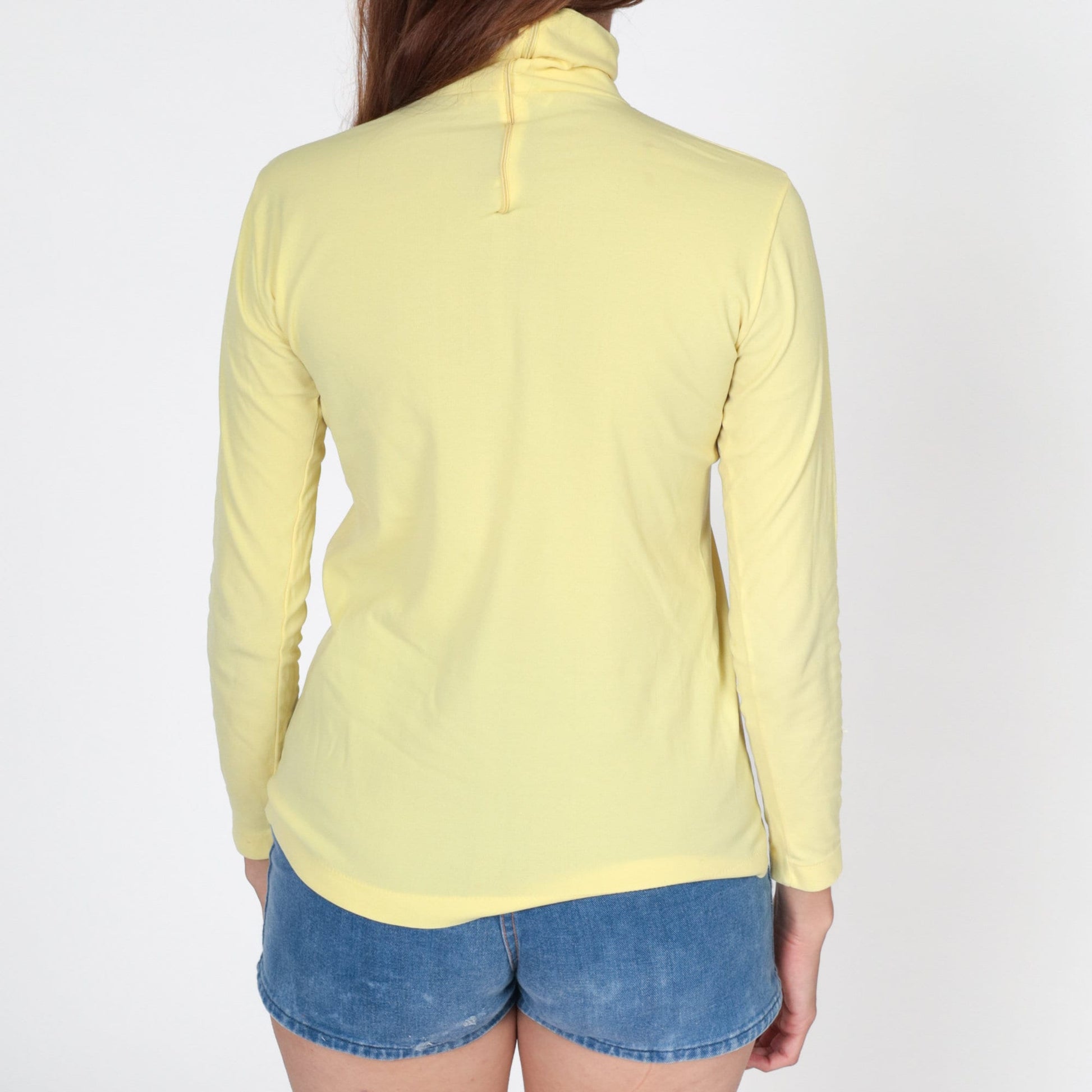 70s Yellow Turtleneck Long Sleeve Blouse Rear Zipper Small