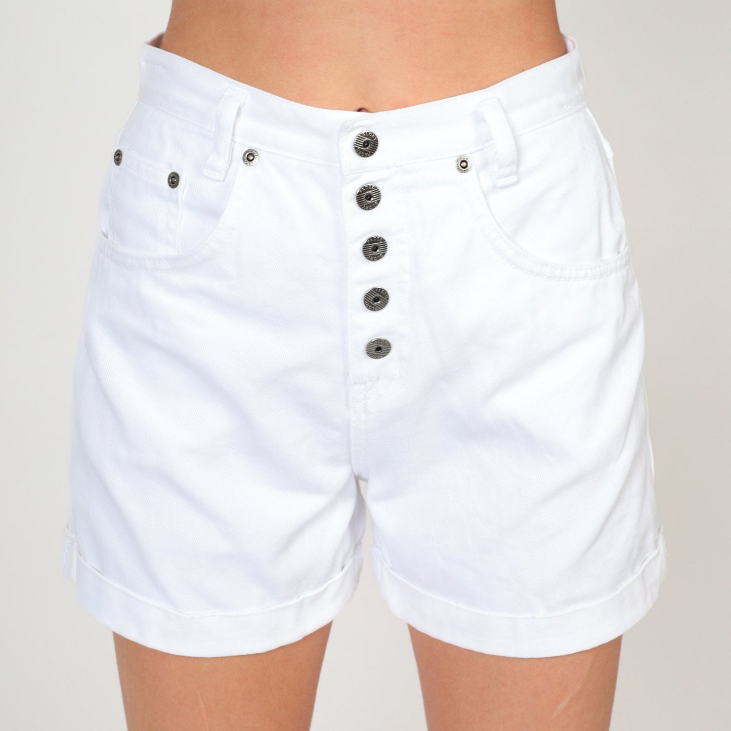 Y2K White Denim Shorts High Rise Button Fly Faded Glory Extra Small
