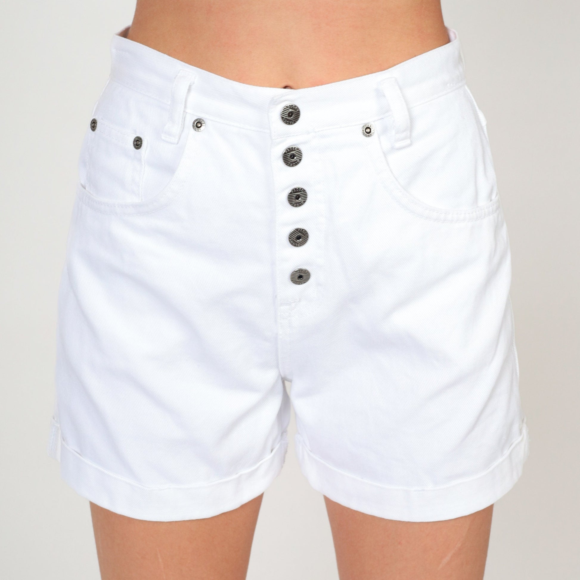 Y2K White Denim Shorts High Rise Button Fly Faded Glory Extra Small
