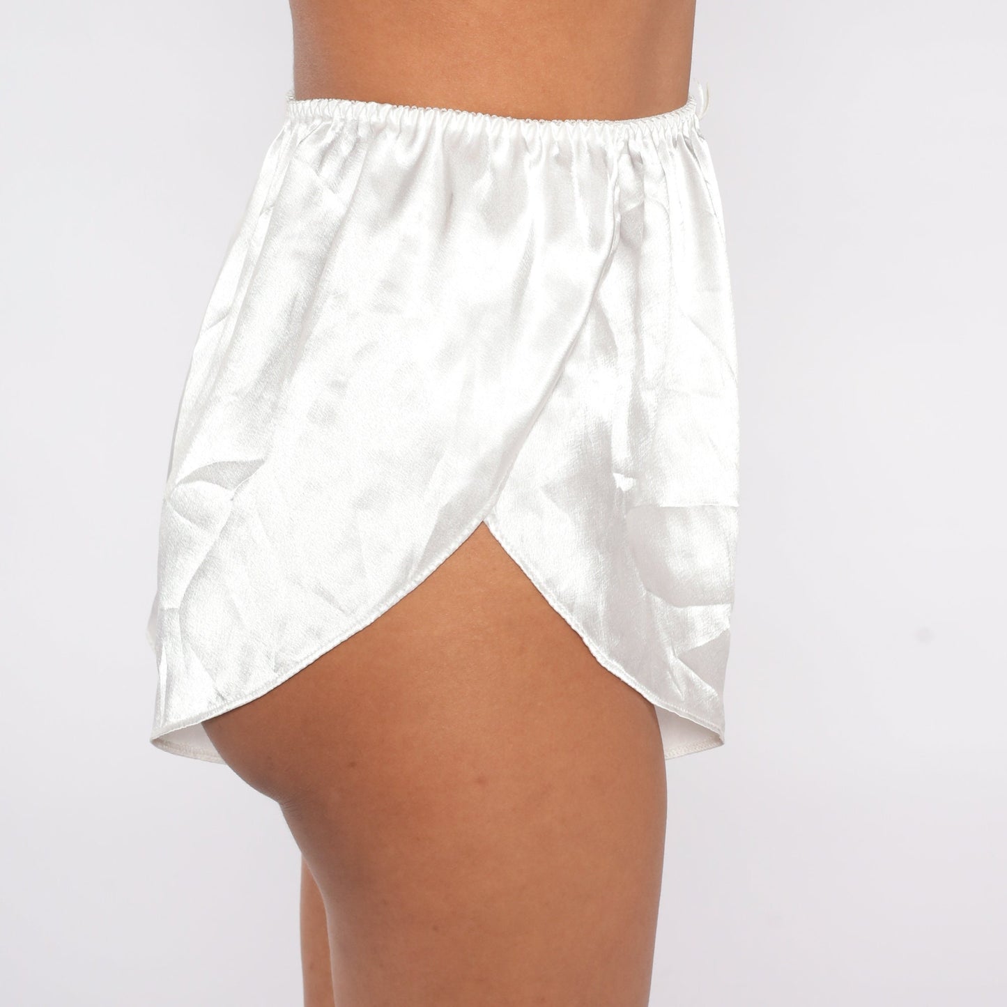 90s White Satin Tap Shorts High-Cut Sleep Shorts Elastic Waist Small