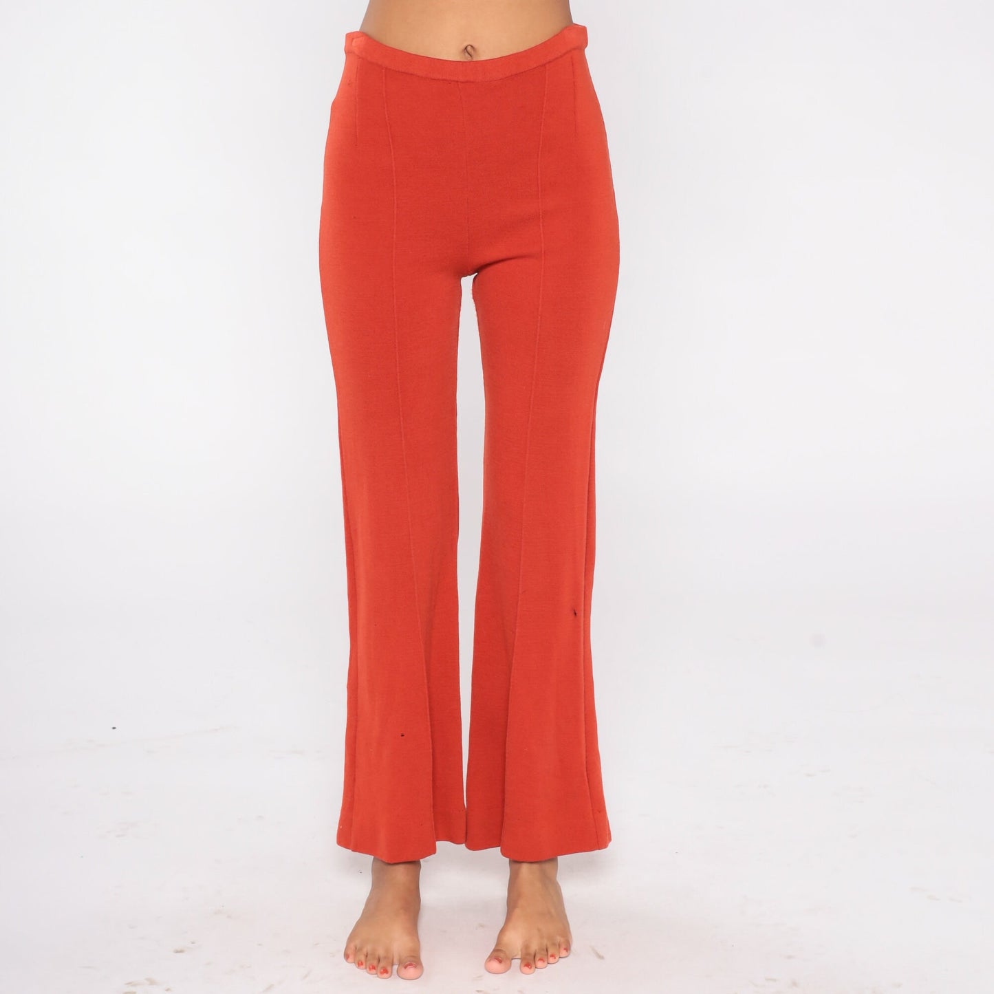70s Sebastian Wool Bell Bottom Trousers Red-Orange High Waist Extra Small