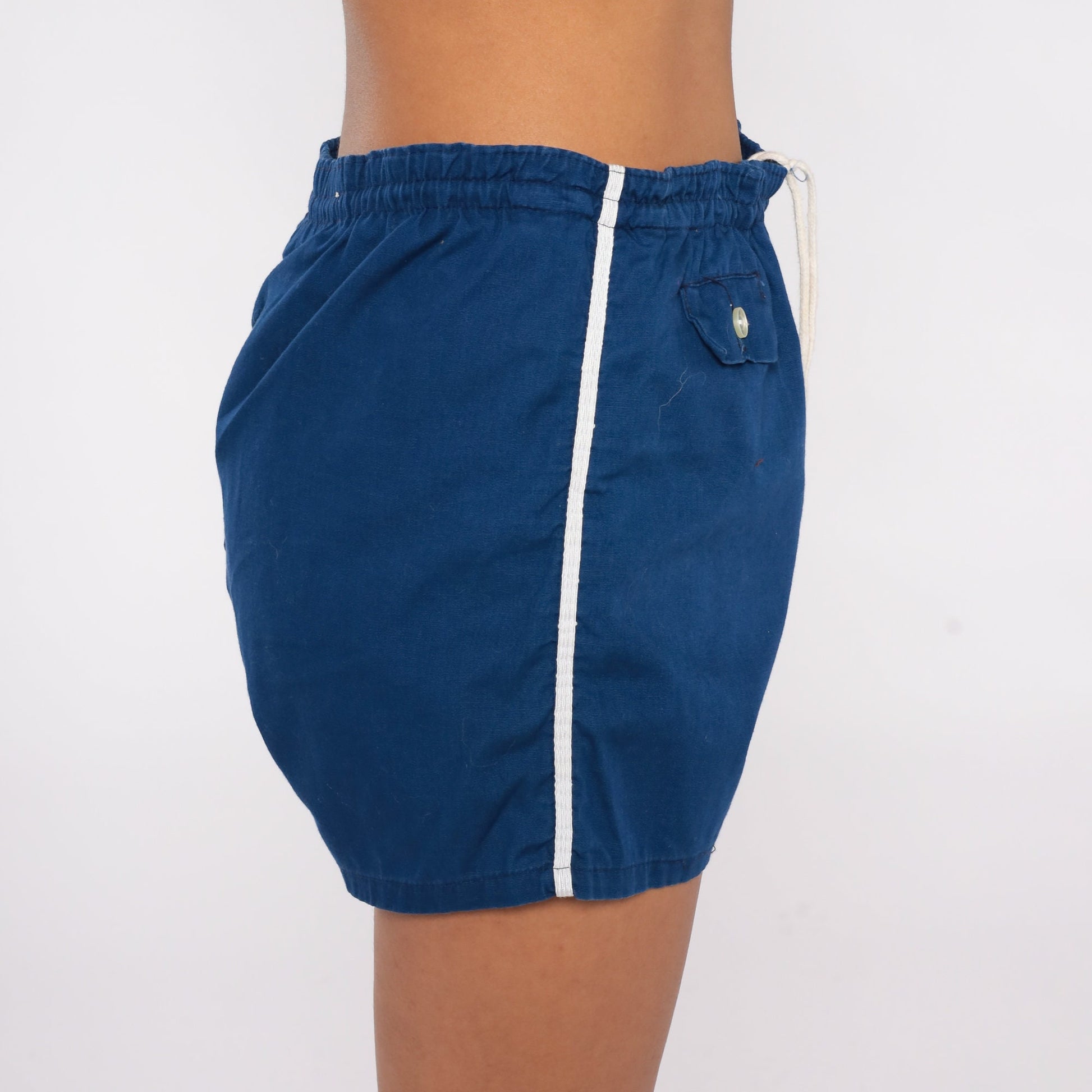 80s Blue Cotton Running Shorts High Rise Drawstring Waist Medium