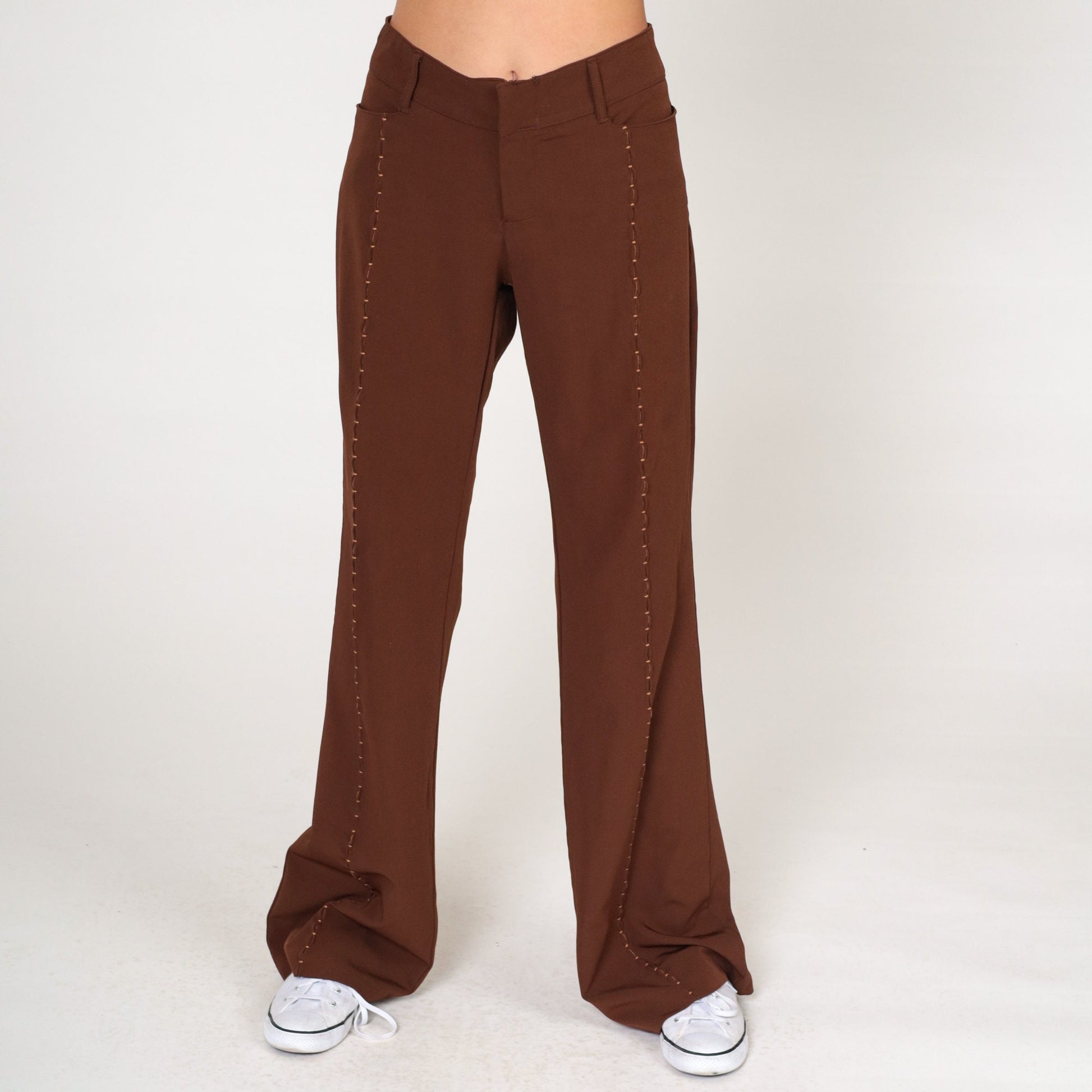 90s Brown Flared Trousers Low Rise Bell Bottoms Tall Medium