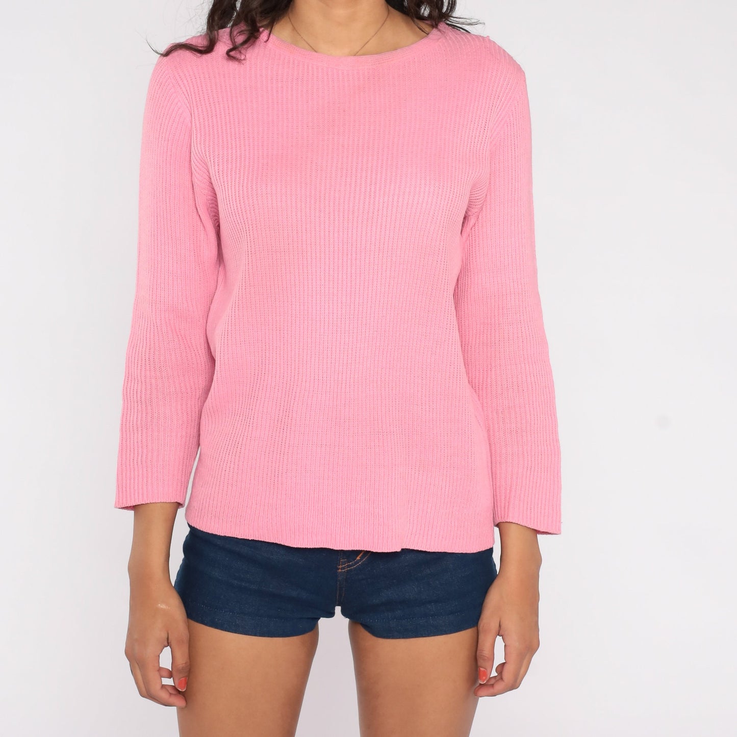 70s Pink Knit Crewneck Pullover Sweater Medium M