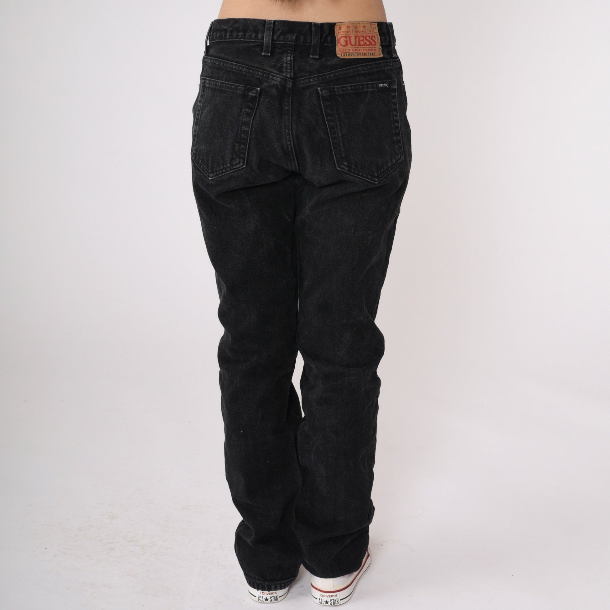 90s Guess Black Denim Boyfriend Jeans Mid Rise Cotton Medium 30