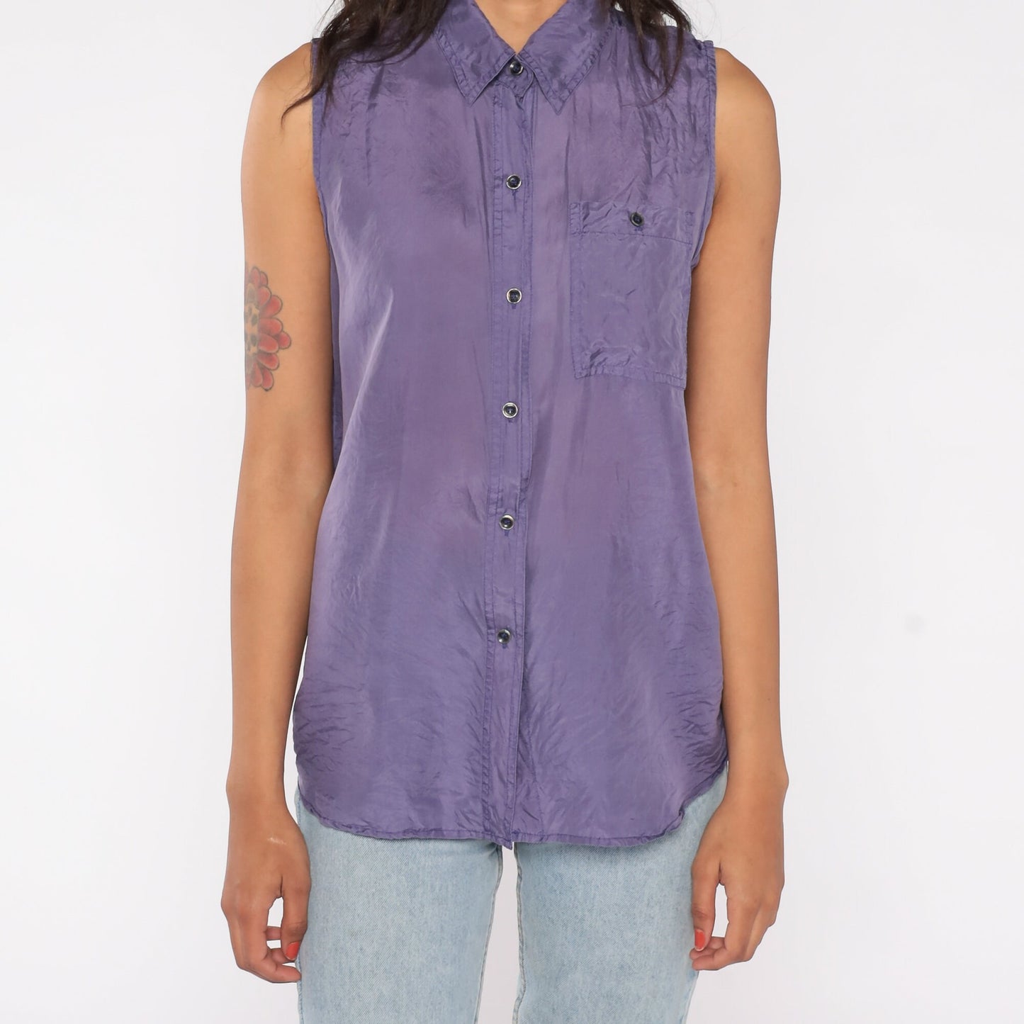 90s Jonathan Martin Purple Silk Sleeveless Button-Up Blouse Medium