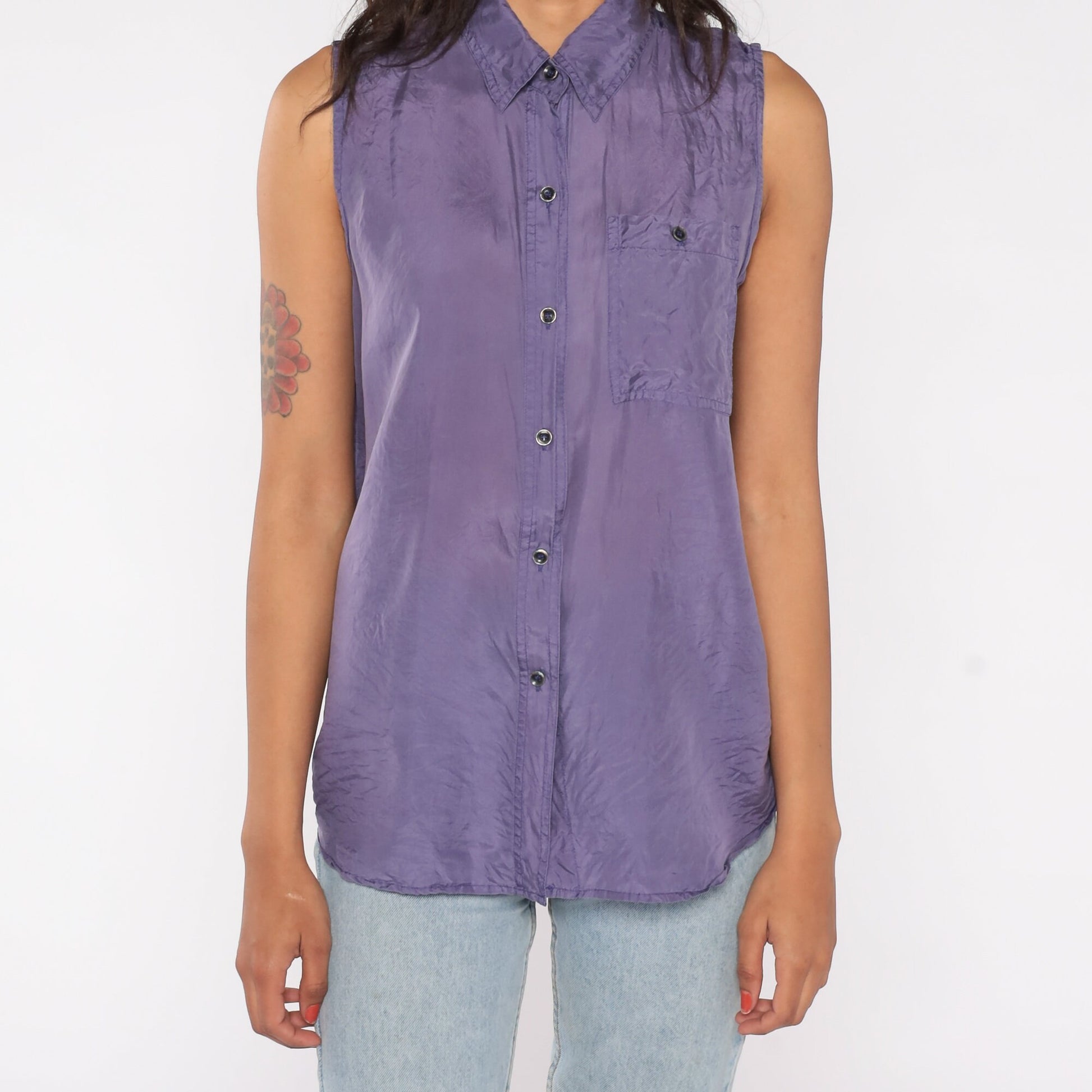 90s Jonathan Martin Purple Silk Sleeveless Button-Up Blouse Medium