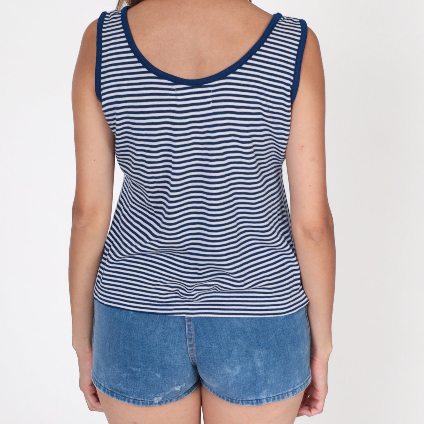 80s Intercontinental Knits Striped Tank Top Navy White Ringer Large