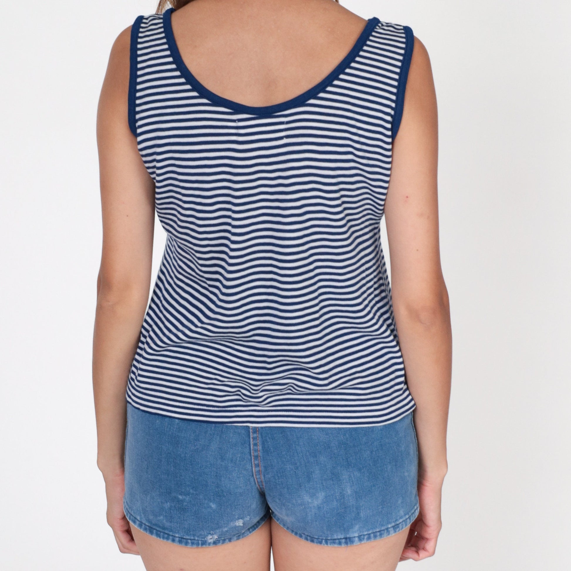 80s Intercontinental Knits Striped Tank Top Navy White Ringer Large