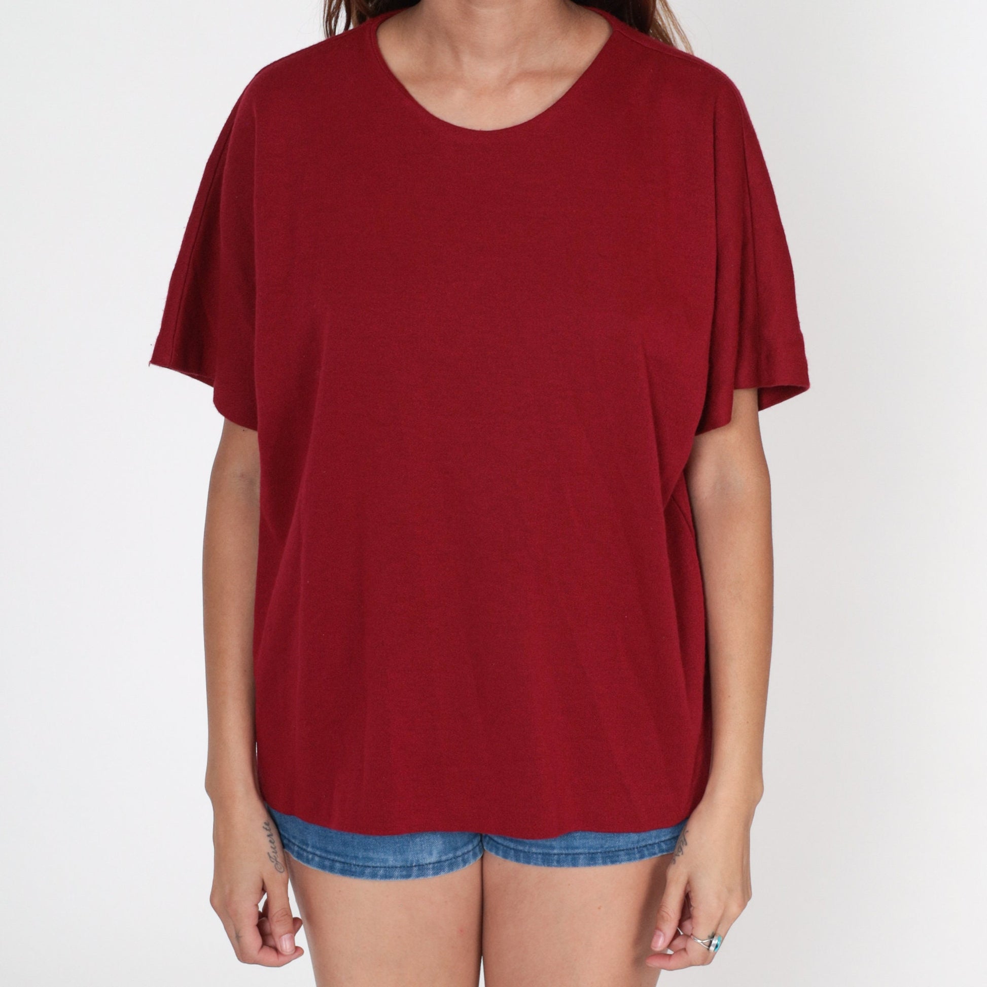 80s Dark Red Knit Short Sleeve Top Graff Women's Extra Large