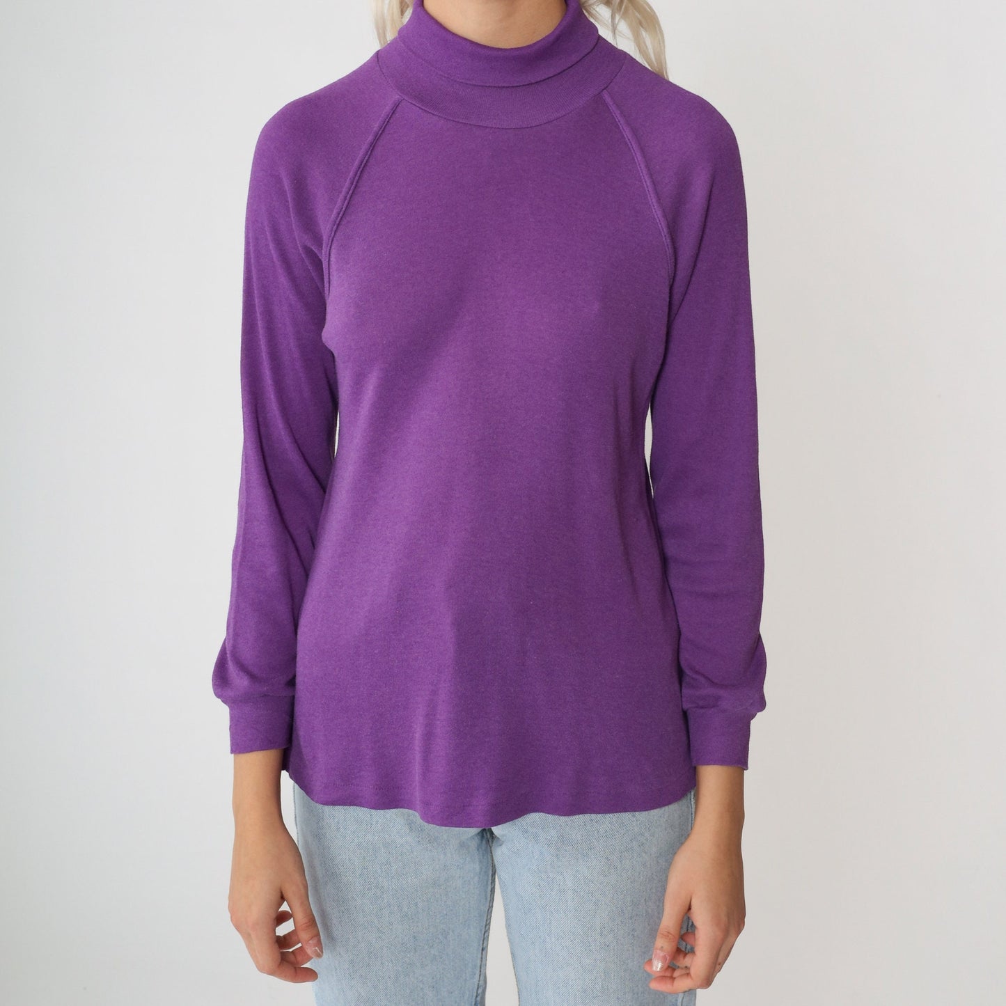 80s Purple Turtleneck Raglan Sleeve Long Shirt Extra Small XS