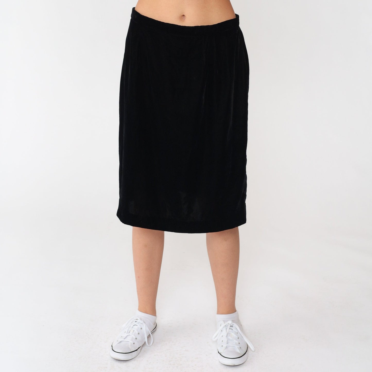 90s Talbots Black Velvet Pencil Skirt High Waisted Knee Length Medium