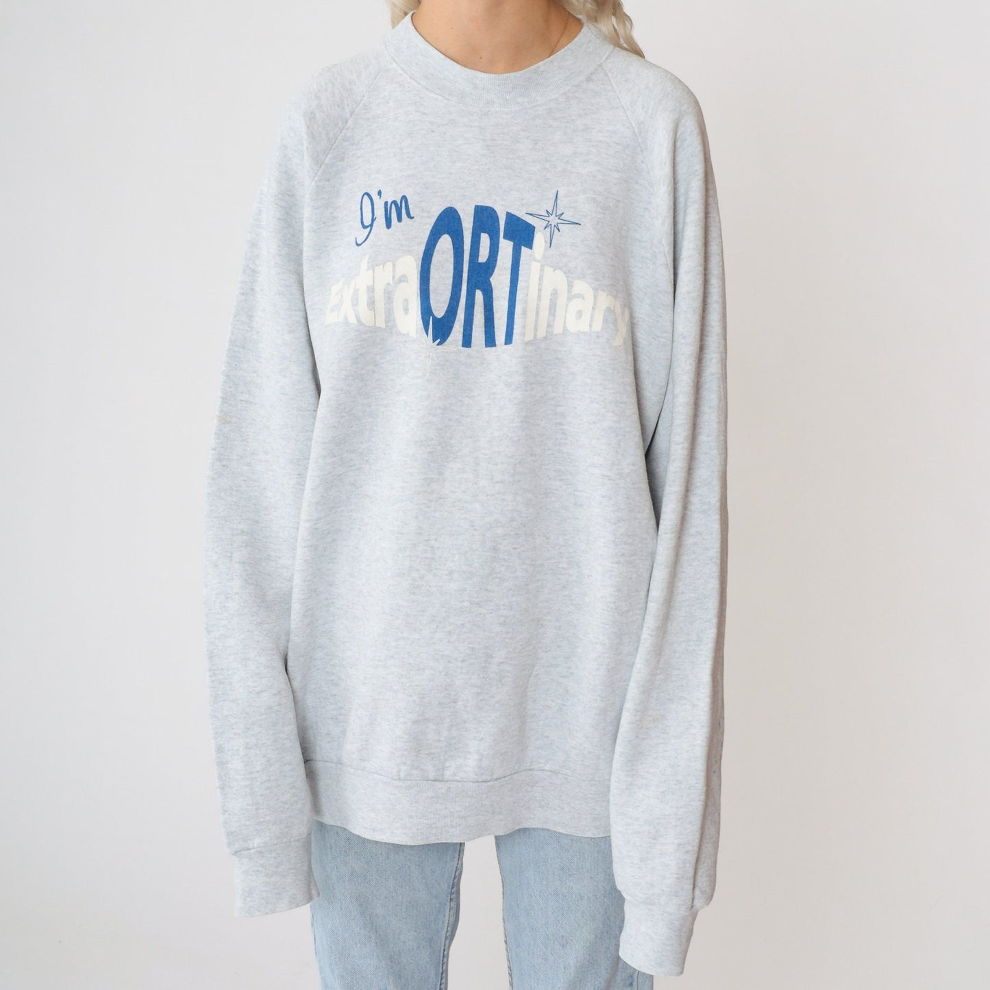 90s I'm Extra-Ort-Inary Slogan Sweatshirt Raglan Sleeve Graphic Pullover XXL