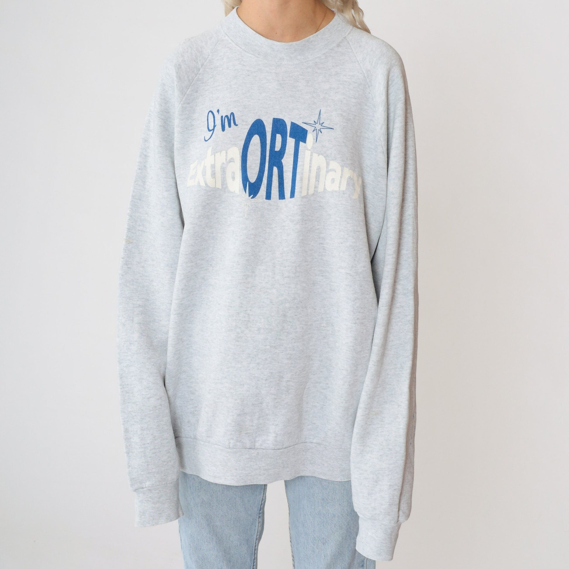 90s I'm Extra-Ort-Inary Slogan Sweatshirt Raglan Sleeve Graphic Pullover XXL