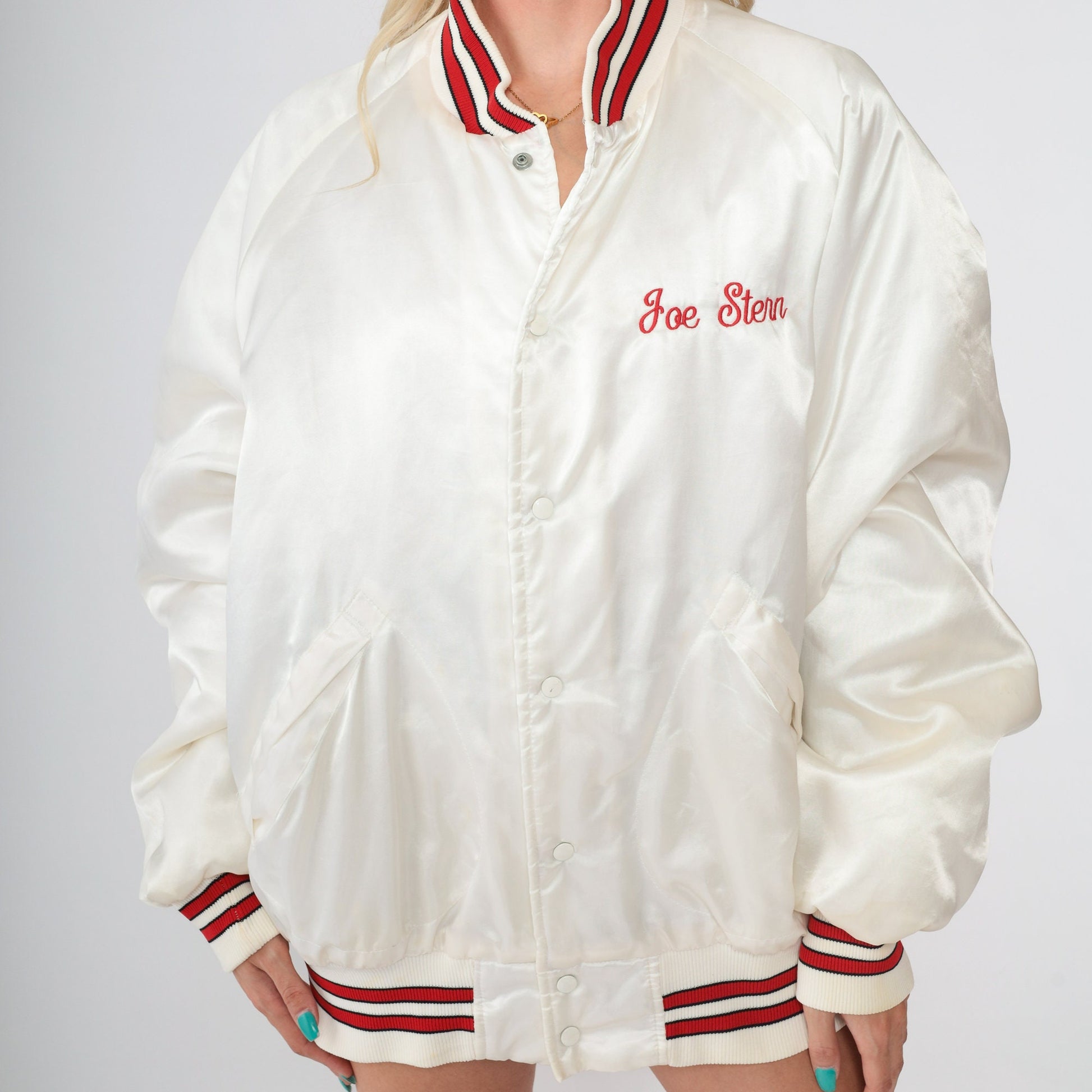 80s The Bicycle Source Bomber Jacket White Nylon Staff Uniform Extra Large XL