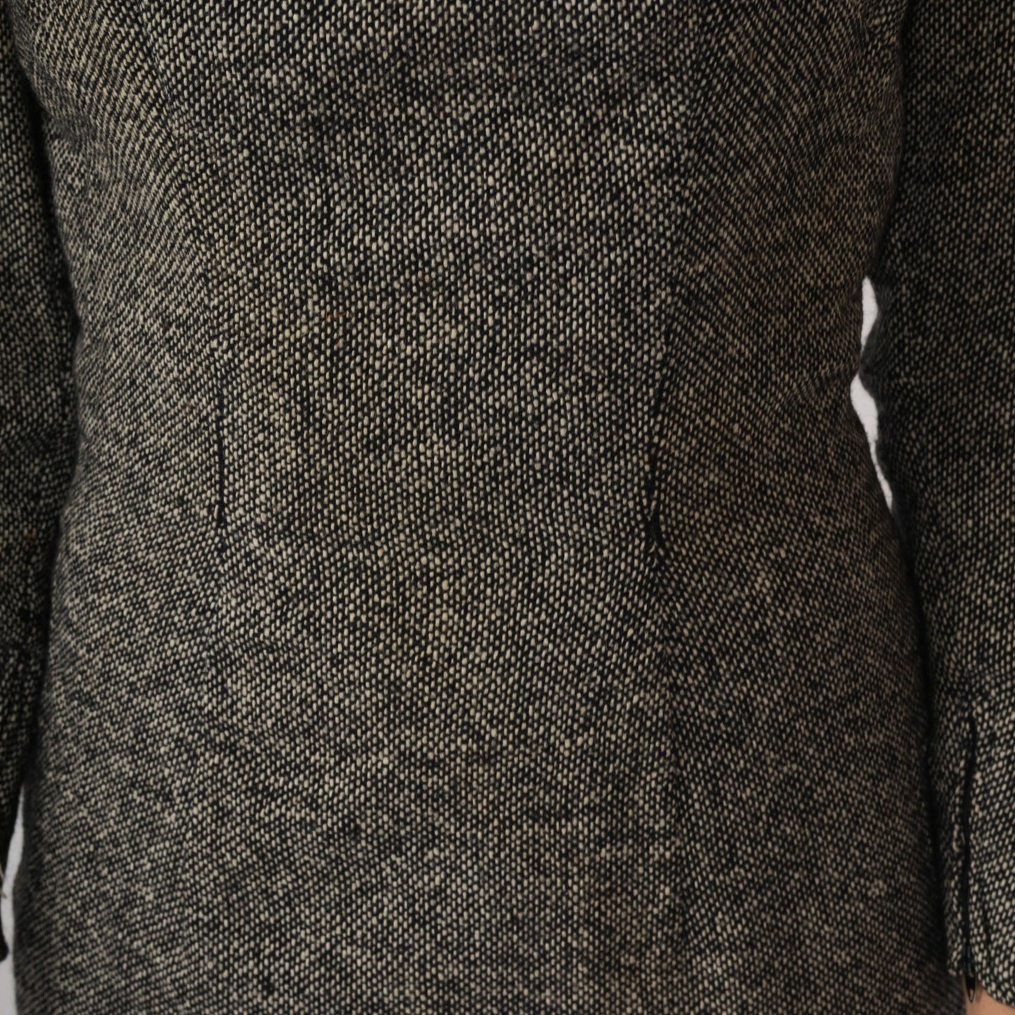1960s S Eisenberg Wool Dress Black White Flecked Mock Neck Long Sleeve Small