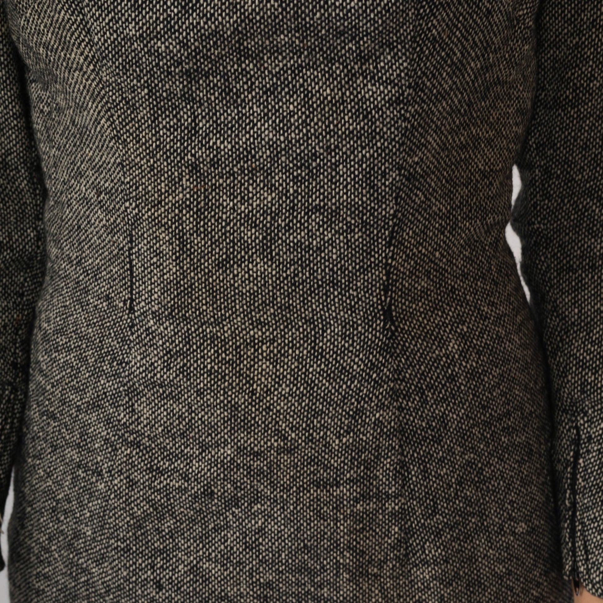 1960s S Eisenberg Wool Dress Black White Flecked Mock Neck Long Sleeve Small