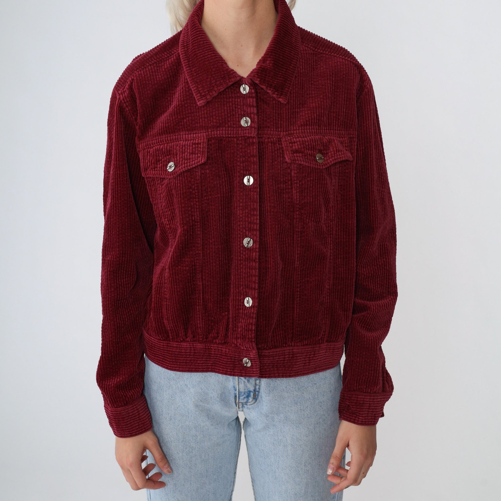 90s Studio Ease Burgundy Corduroy Button-Up Jacket Small