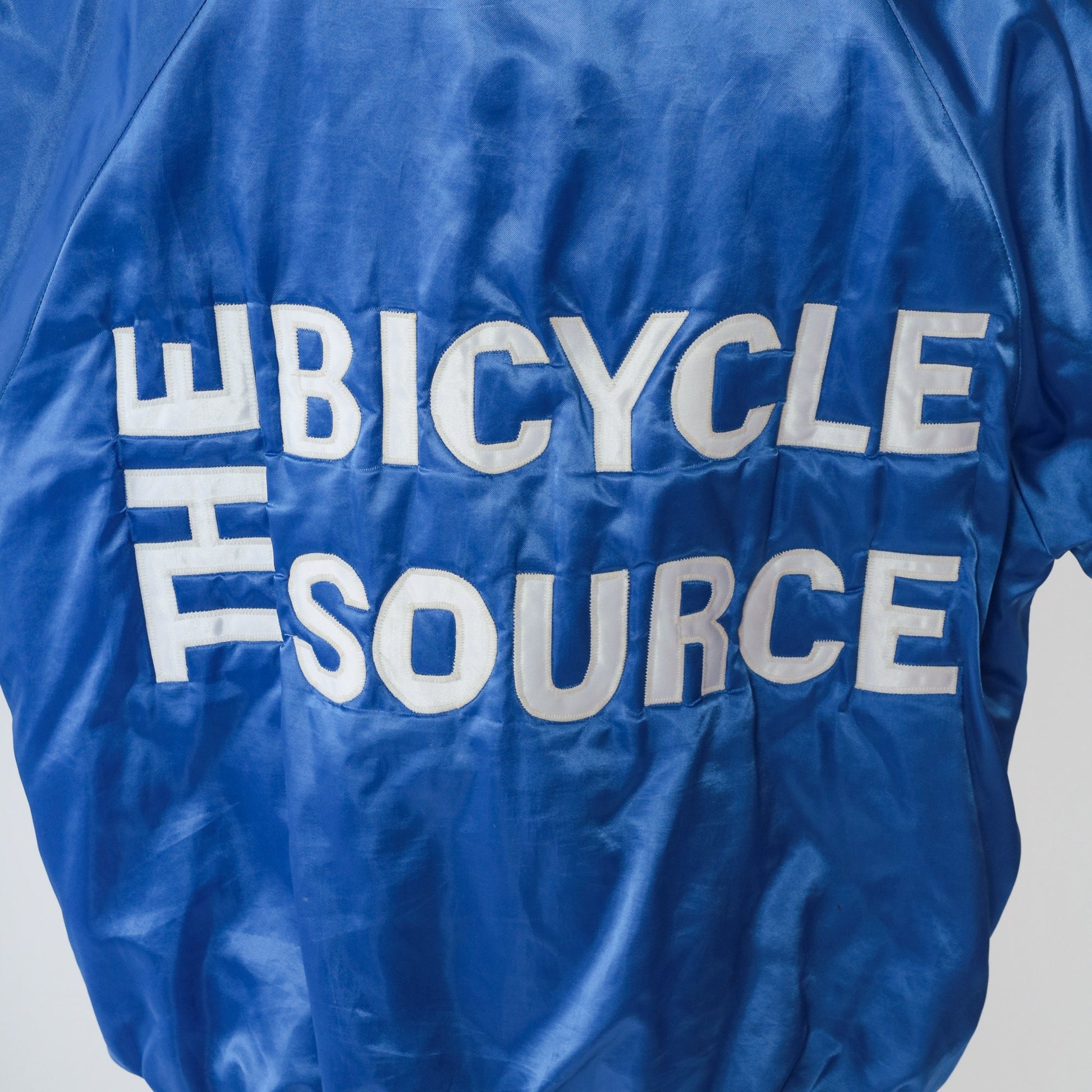90s The Bicycle Source Blue Satin Bomber Jacket Joe Stern BMX Extra Large XL