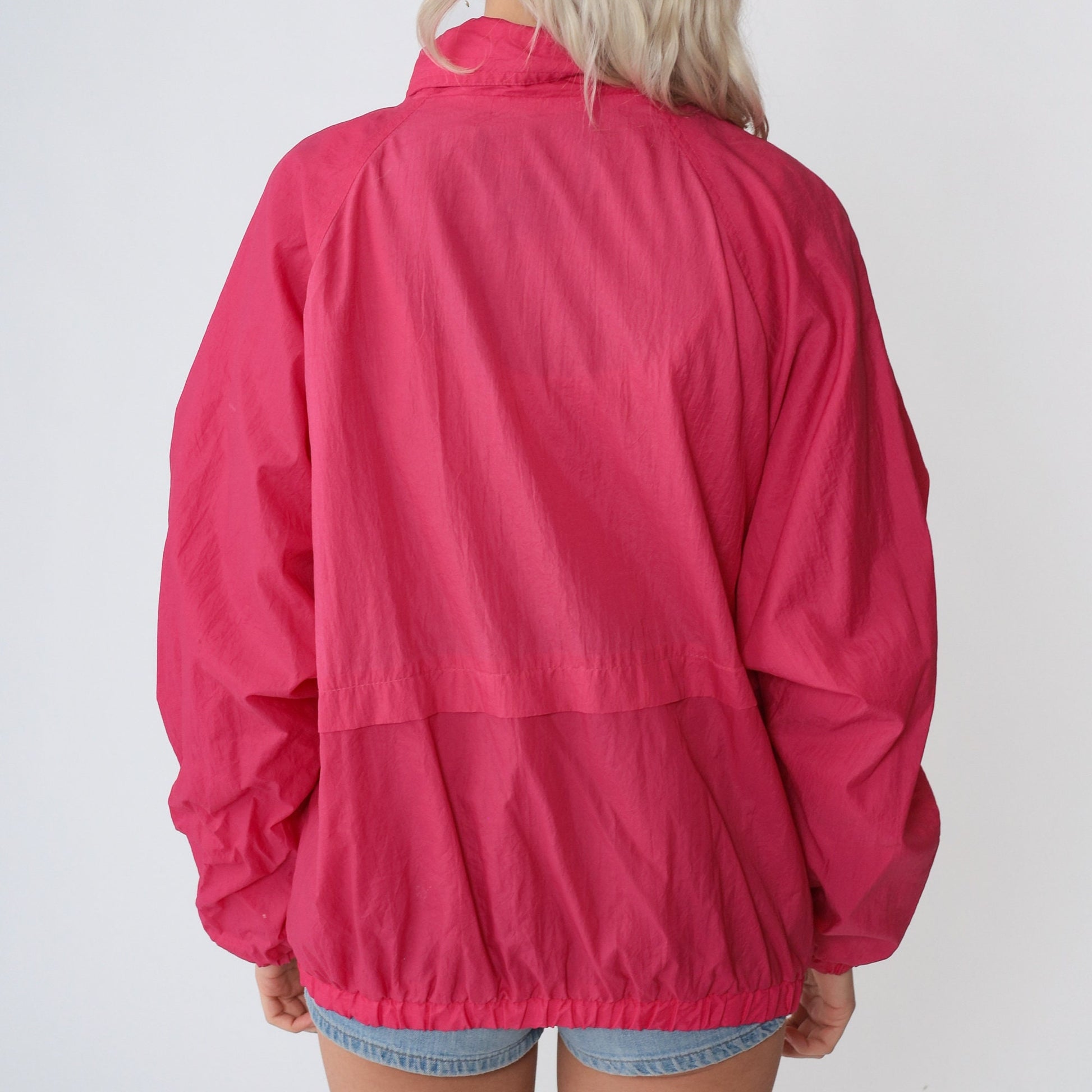 90s Hot Pink Nylon Windbreaker Zip-Up Jacket Medium M