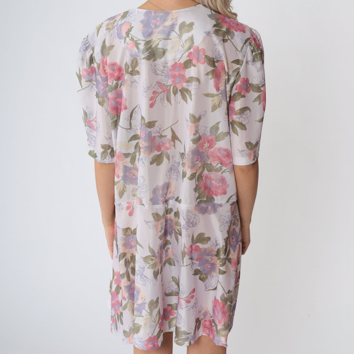 80s California Looks Floral Mini Dress Puff Sleeve High Waisted Plus Size XXL