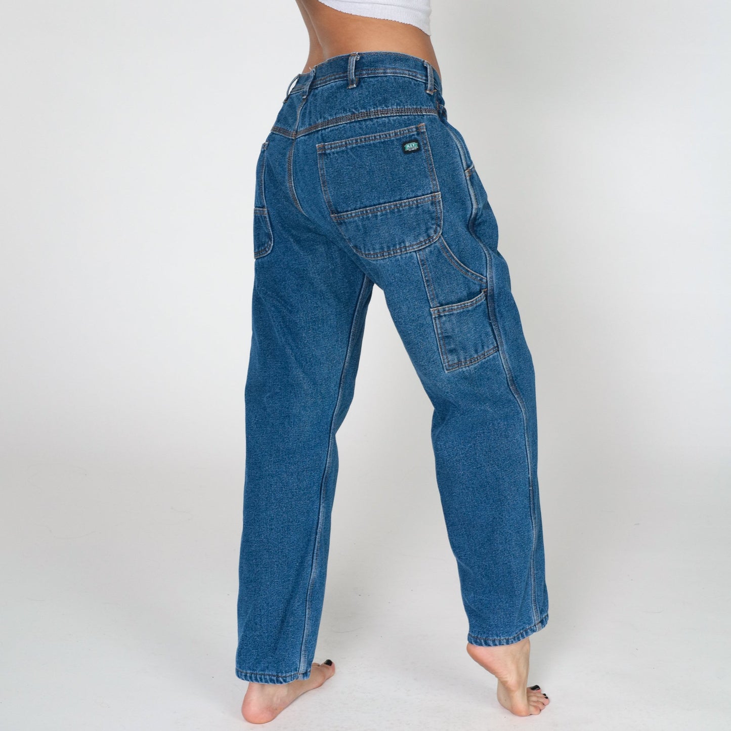 00s Key Carpenter Jeans Blue Denim Fleece Lined Straight Leg Workwear 36x30