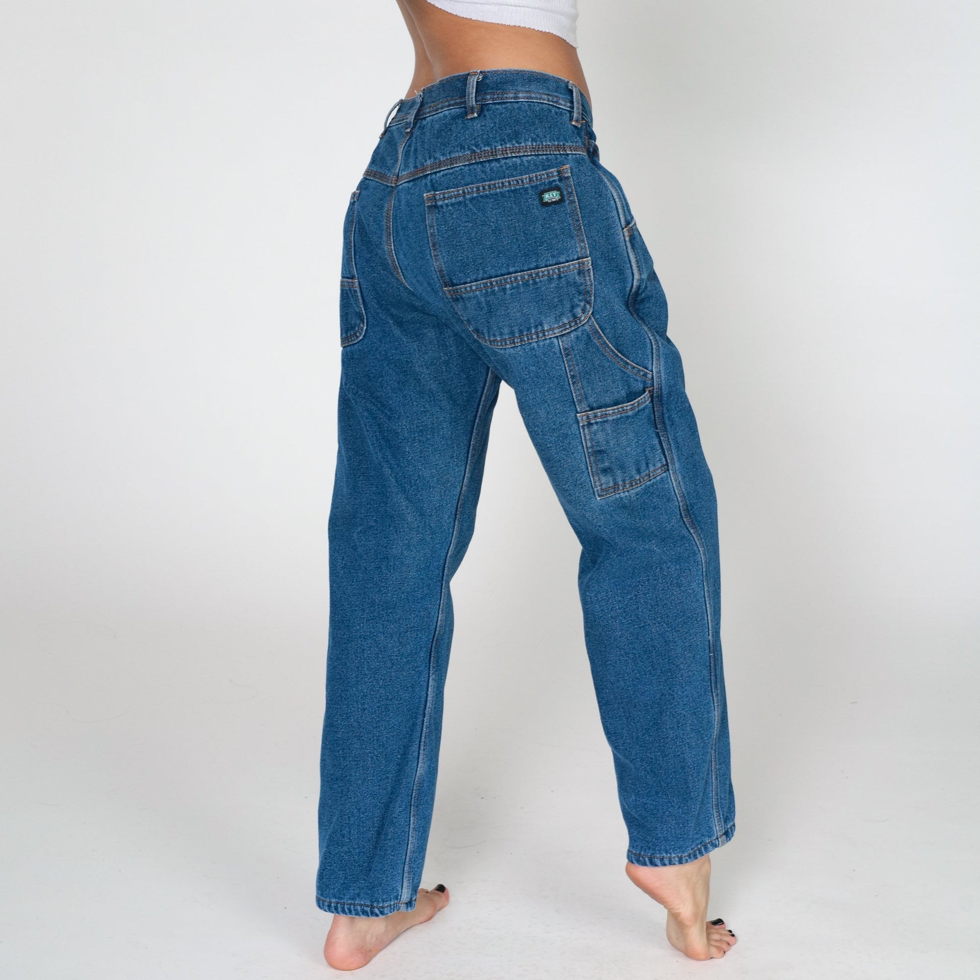 00s Key Carpenter Jeans Blue Denim Fleece Lined Straight Leg Workwear 36x30