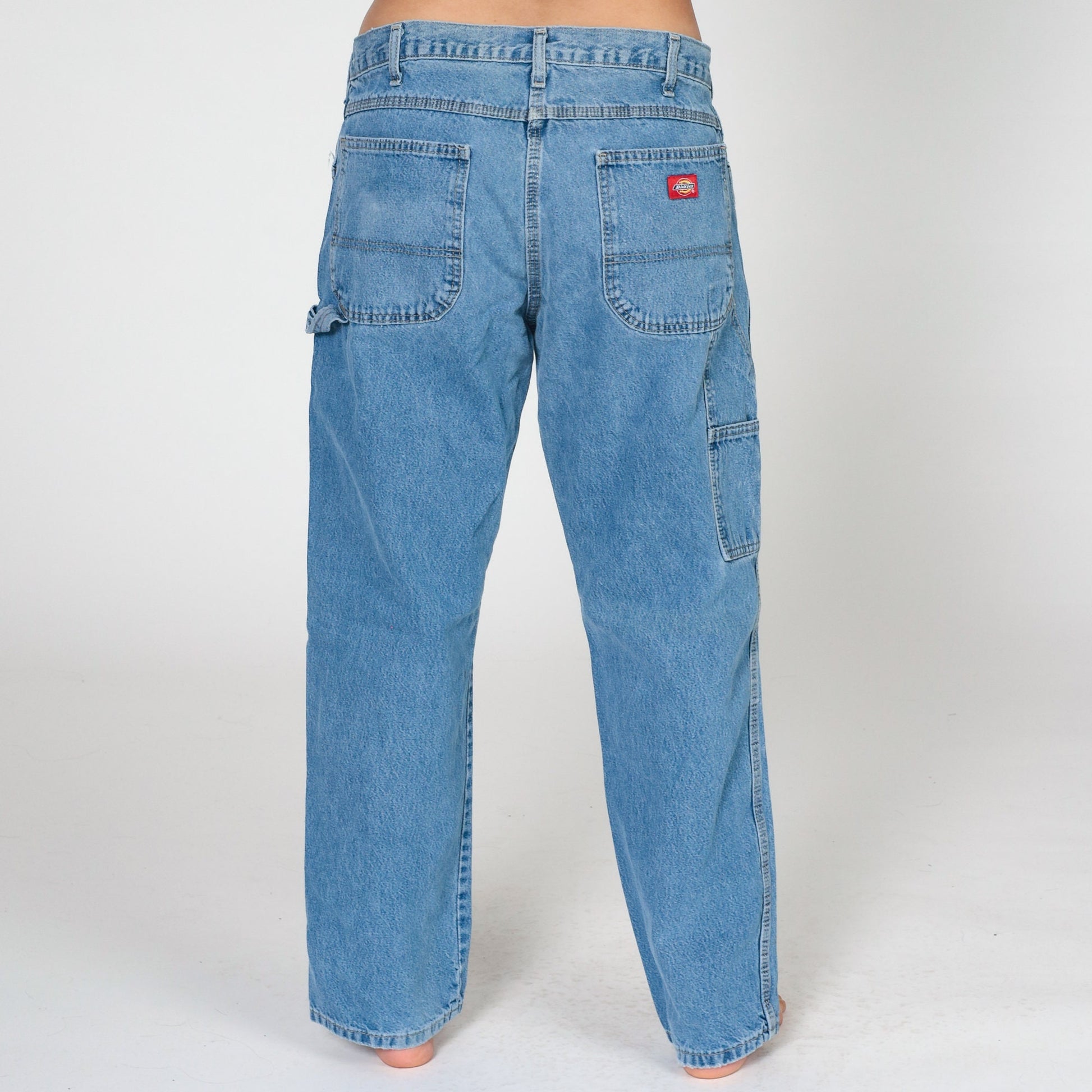 Dickies Carpenter Jeans 00s High Waisted Straight Leg Cargo Denim Blue 34x30