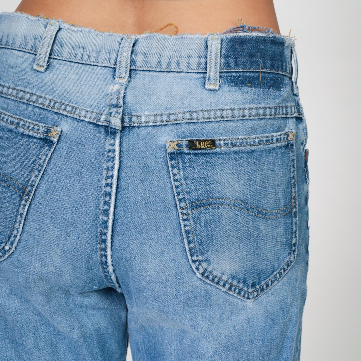 80s Lee High Waist Straight Leg Jeans Distressed Blue Denim Men's 33