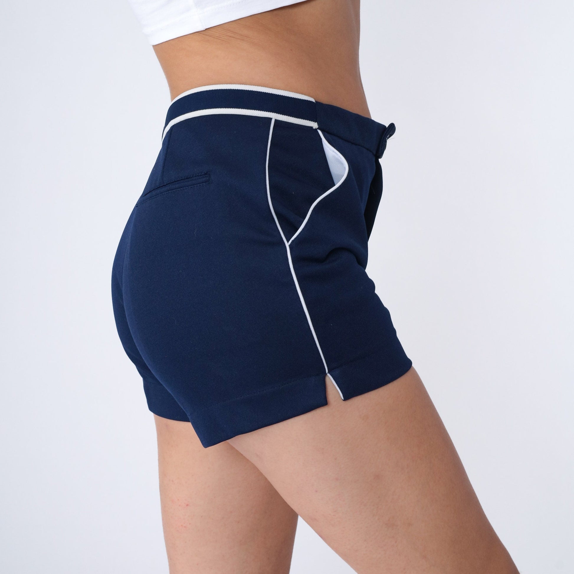 80s Ecco Navy Swim Trunks White Striped Bathing Suit Shorts Medium