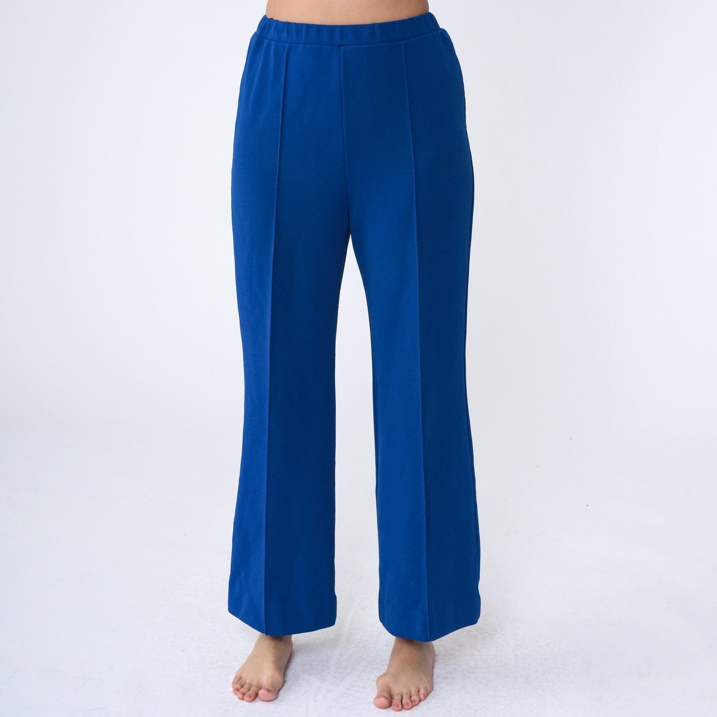 70s Pykette Royal Blue Bell Bottom Pants High Waist Polyester Small Medium