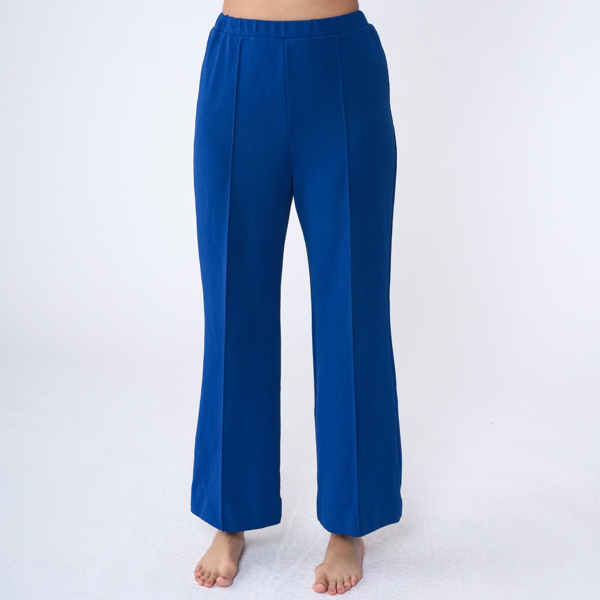 70s Pykette Royal Blue Bell Bottom Pants High Waist Polyester Small Medium