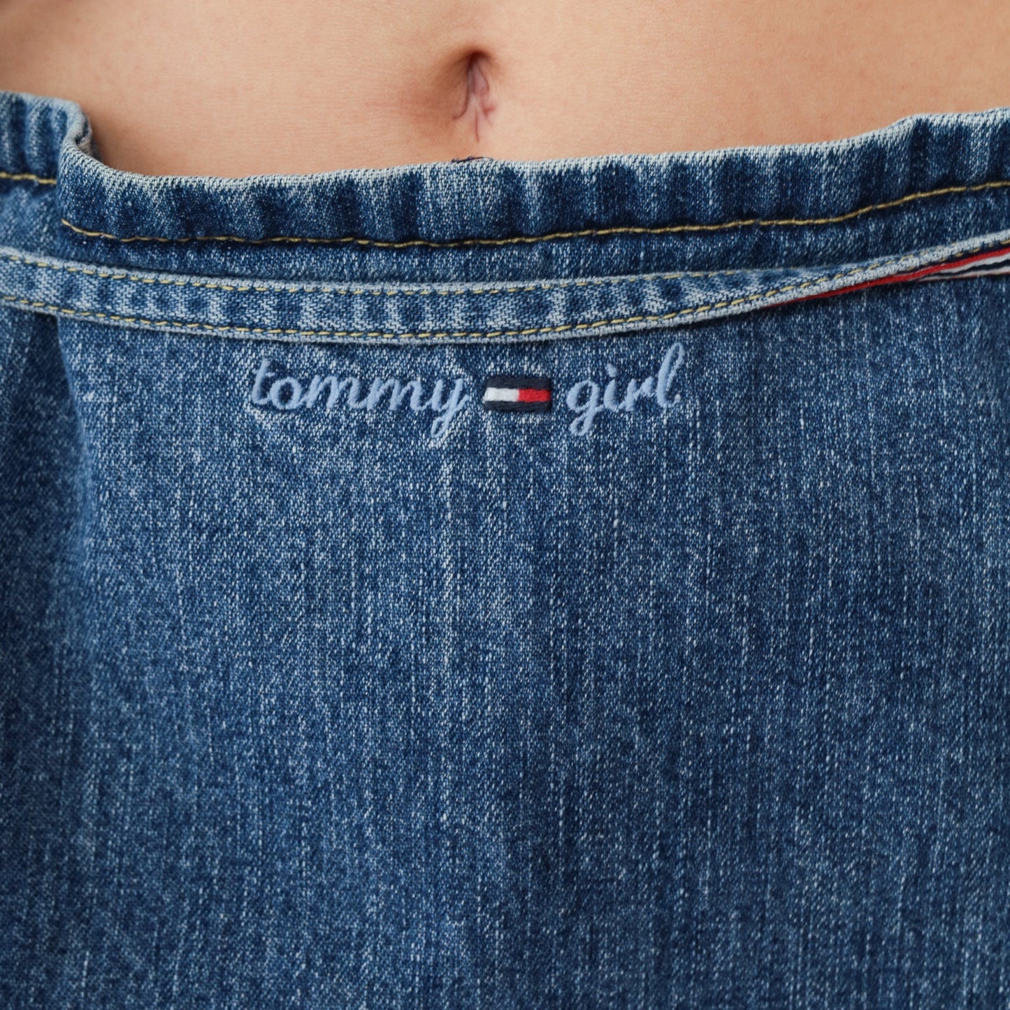 Tommy Hilfiger Y2K Denim Skort Blue Wrap Mini Embroidered Logo Medium