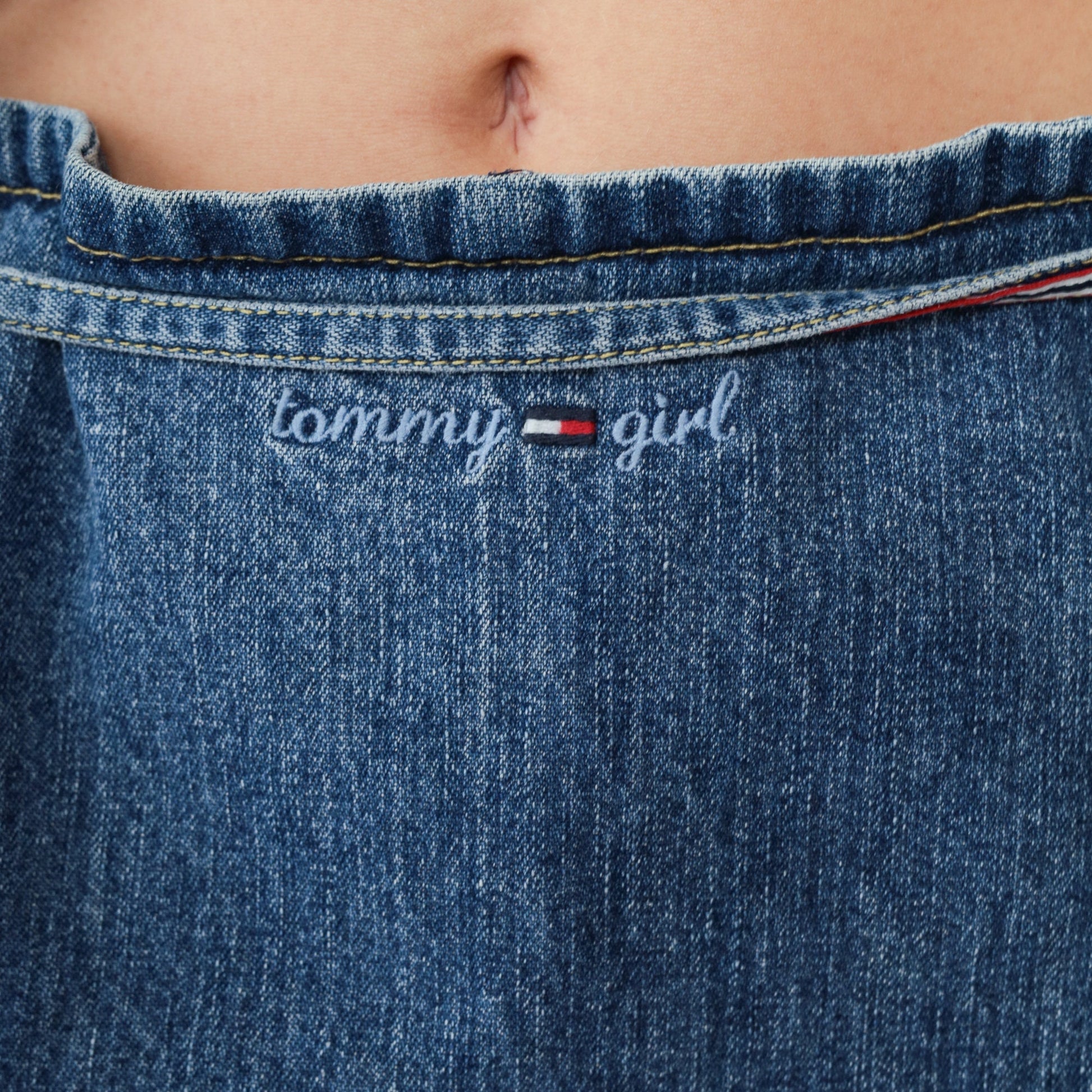 Tommy Hilfiger Y2K Denim Skort Blue Wrap Mini Embroidered Logo Medium