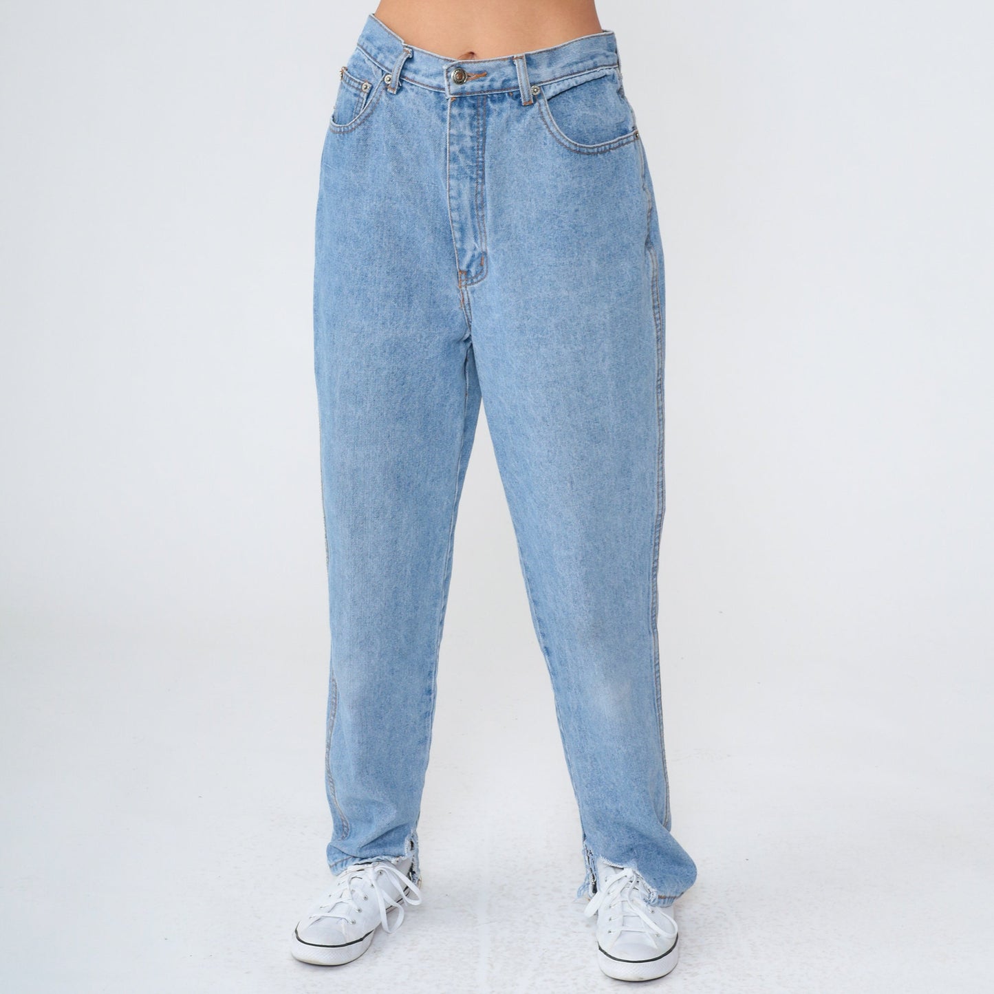 90s High Waisted Tapered Jeans Blue Denim Ankle Slit Medium M