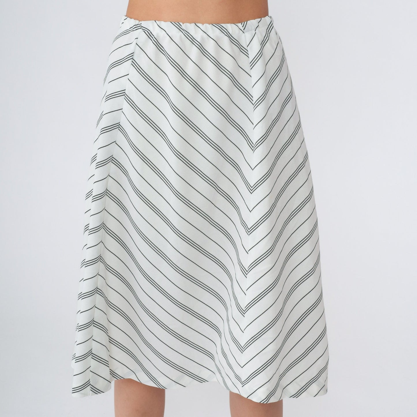 70s Chevron Striped Midi Skirt White Black High Waist A-Line Extra Small