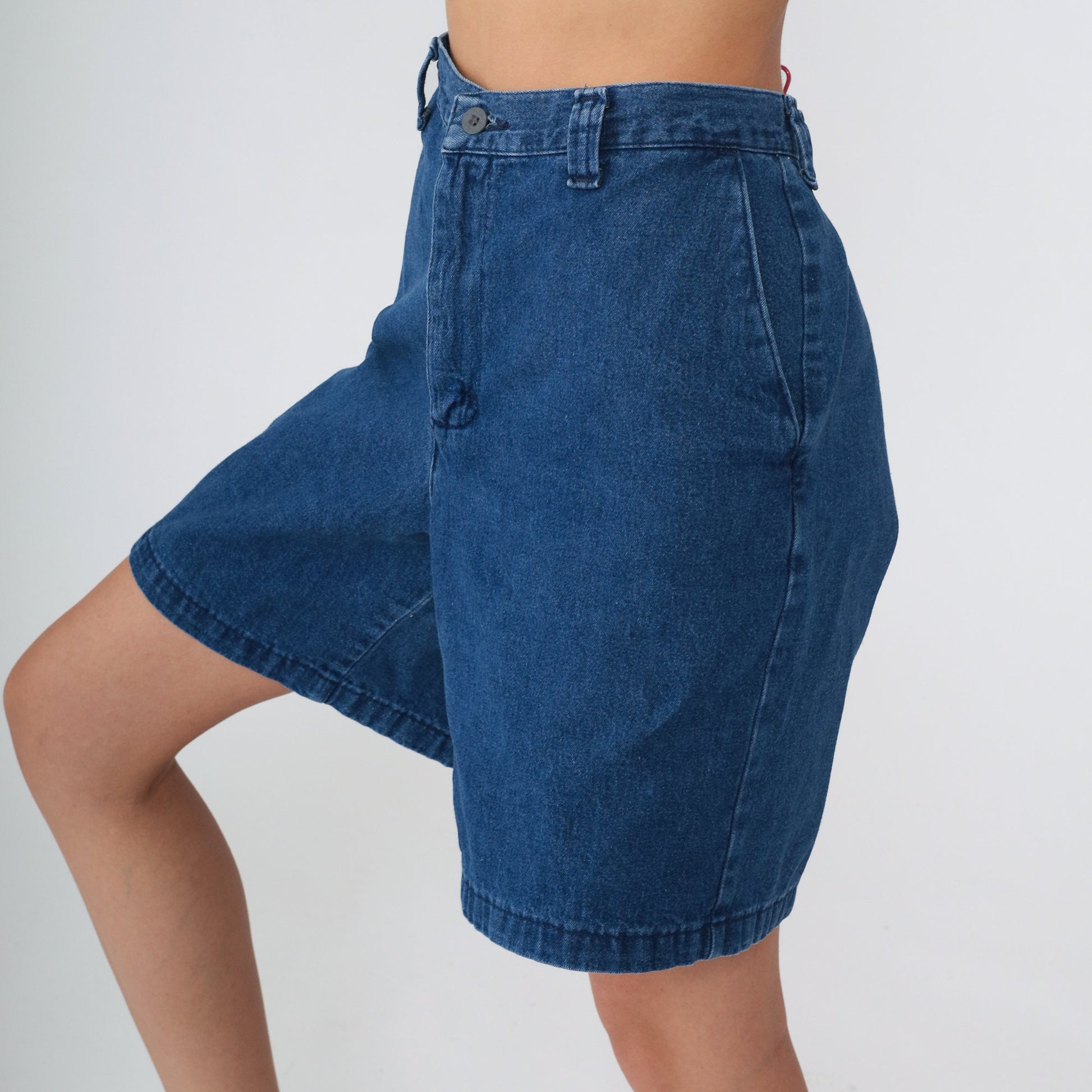 Y2K Riders Casuals High-Waist Denim Shorts Knee Length Blue Medium
