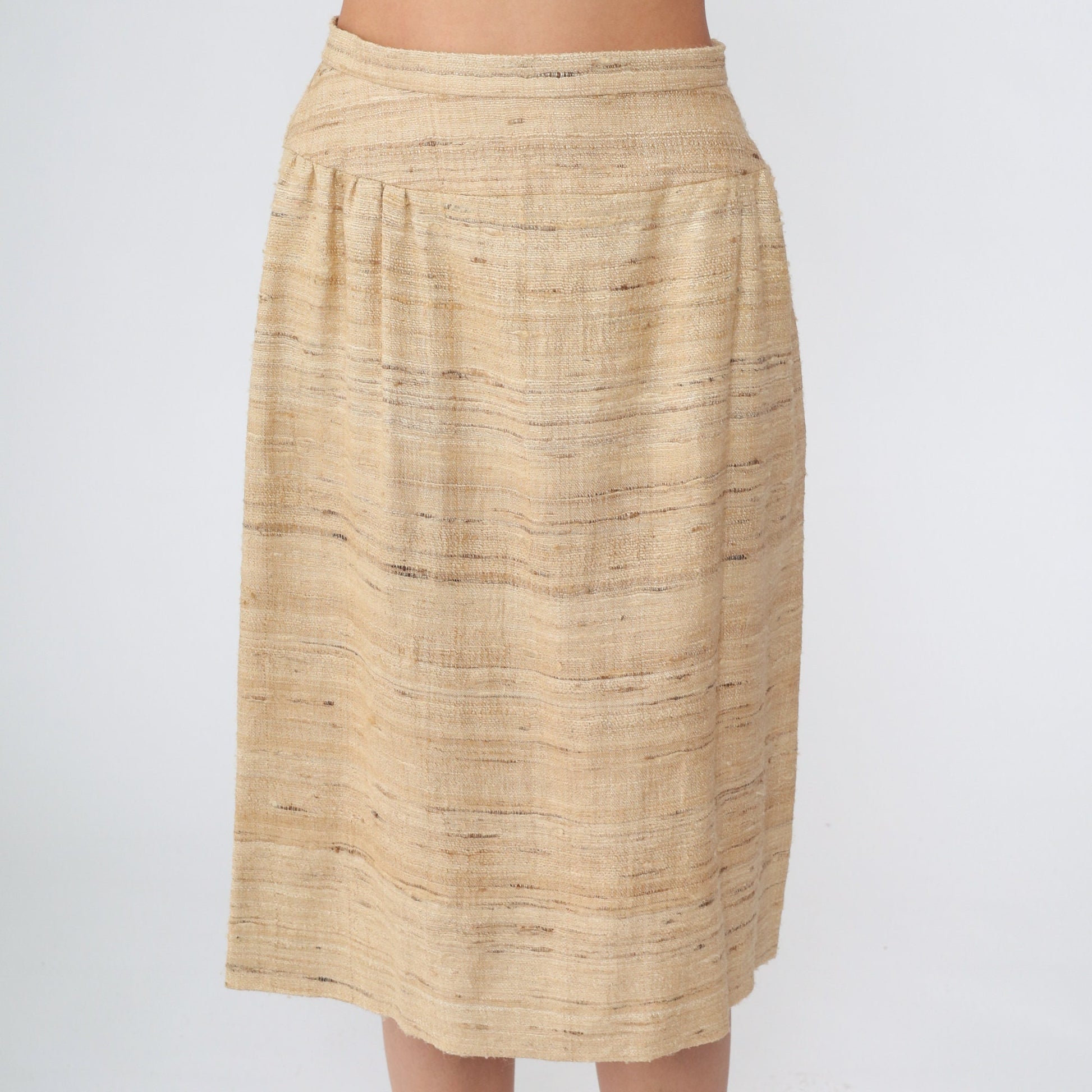 70s Tan Wool Blend Midi Pencil Skirt High Waist Extra Small