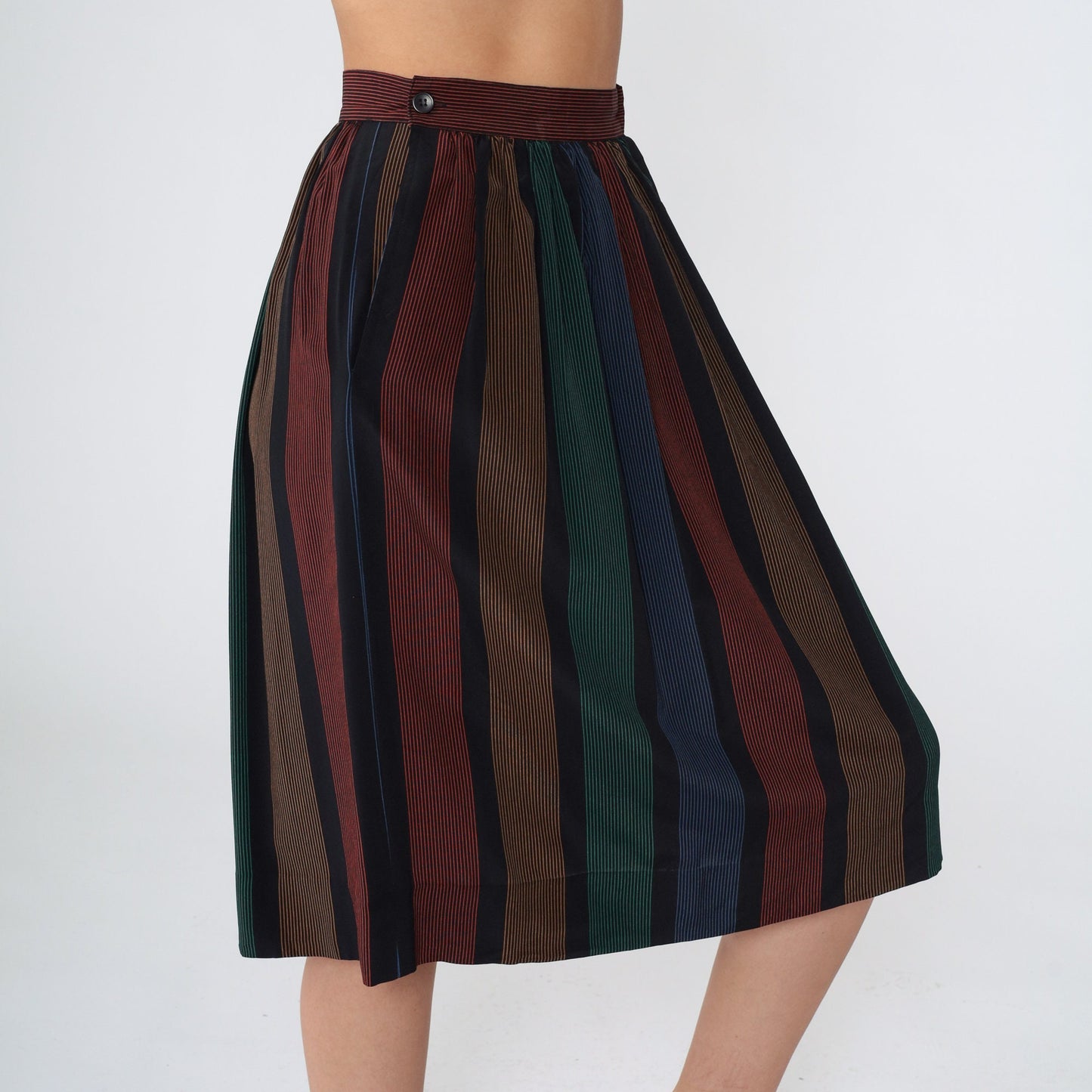 80s Jones New York Black Striped Midi Skirt High Waist Extra Small