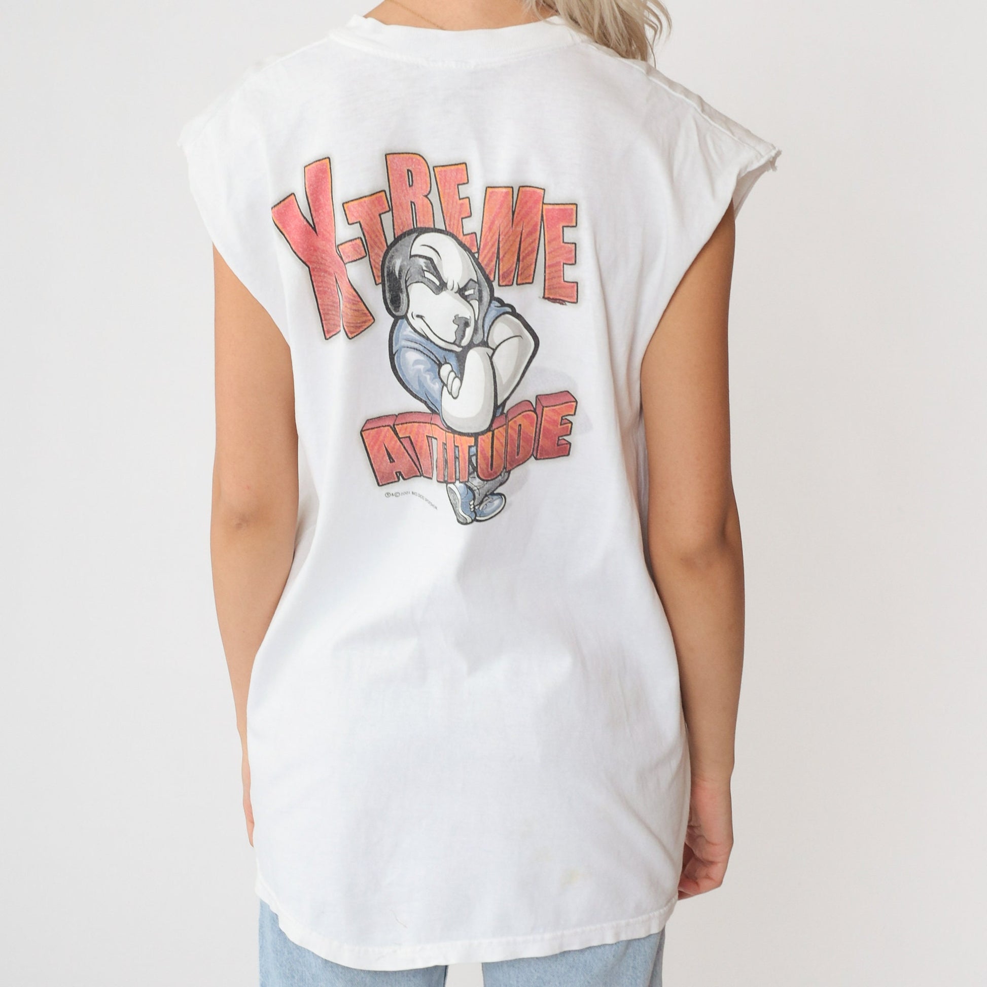 00s Big Dogs X-Treme Attitude Graphic Tank Top White Cutoff Cotton Small