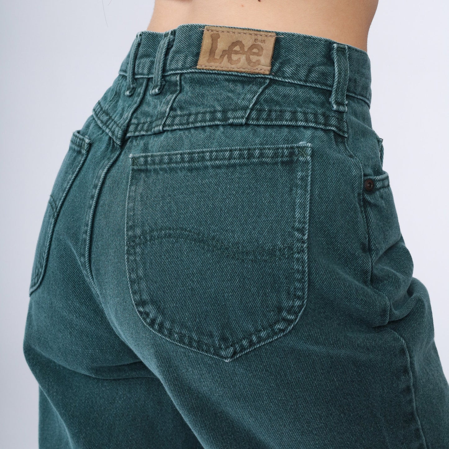 90s Lee Dark Green Tapered High-Waist Jeans Cotton Denim Small