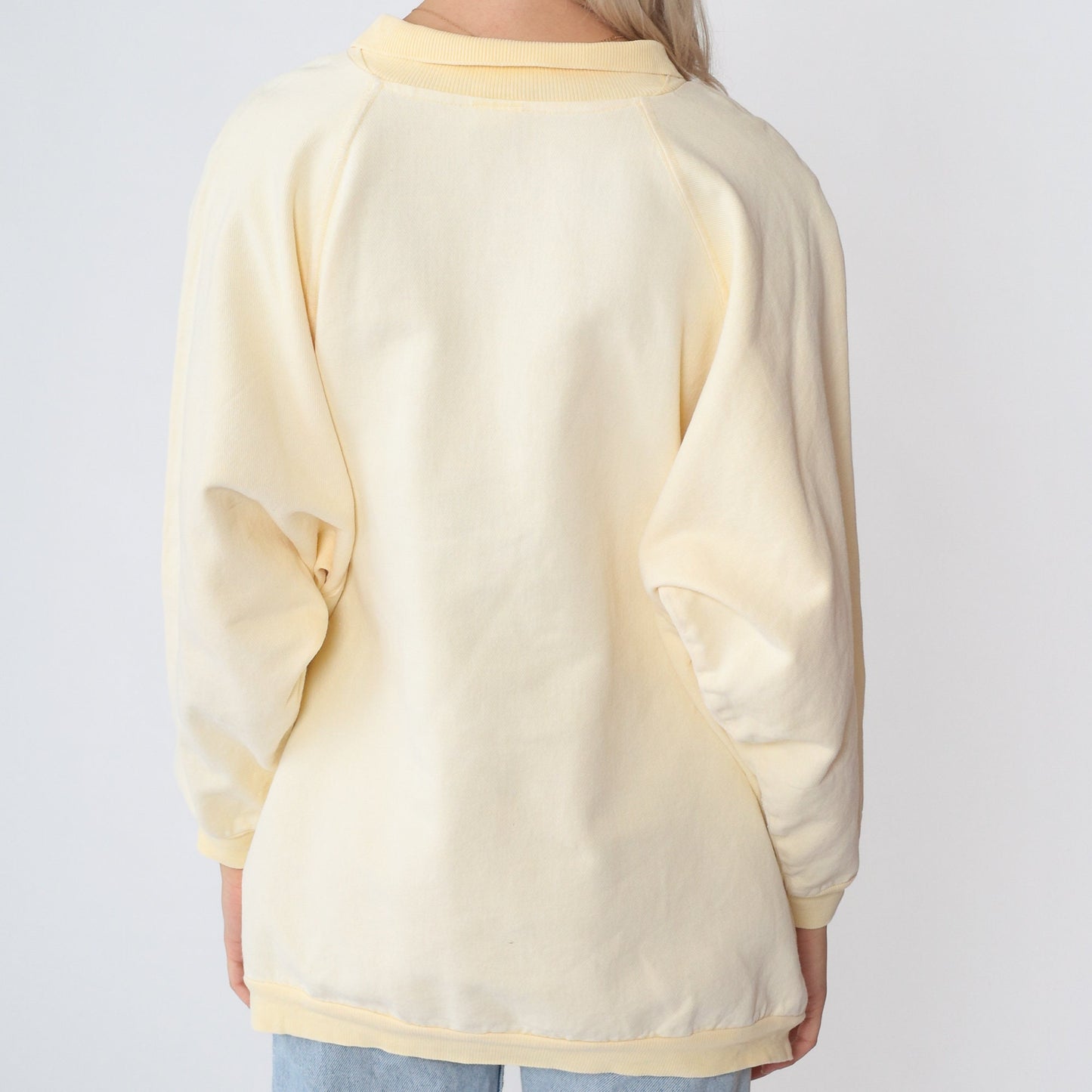 90s Palmetto Canton Fleece Collared Sweatshirt Cream Yellow Raglan Large