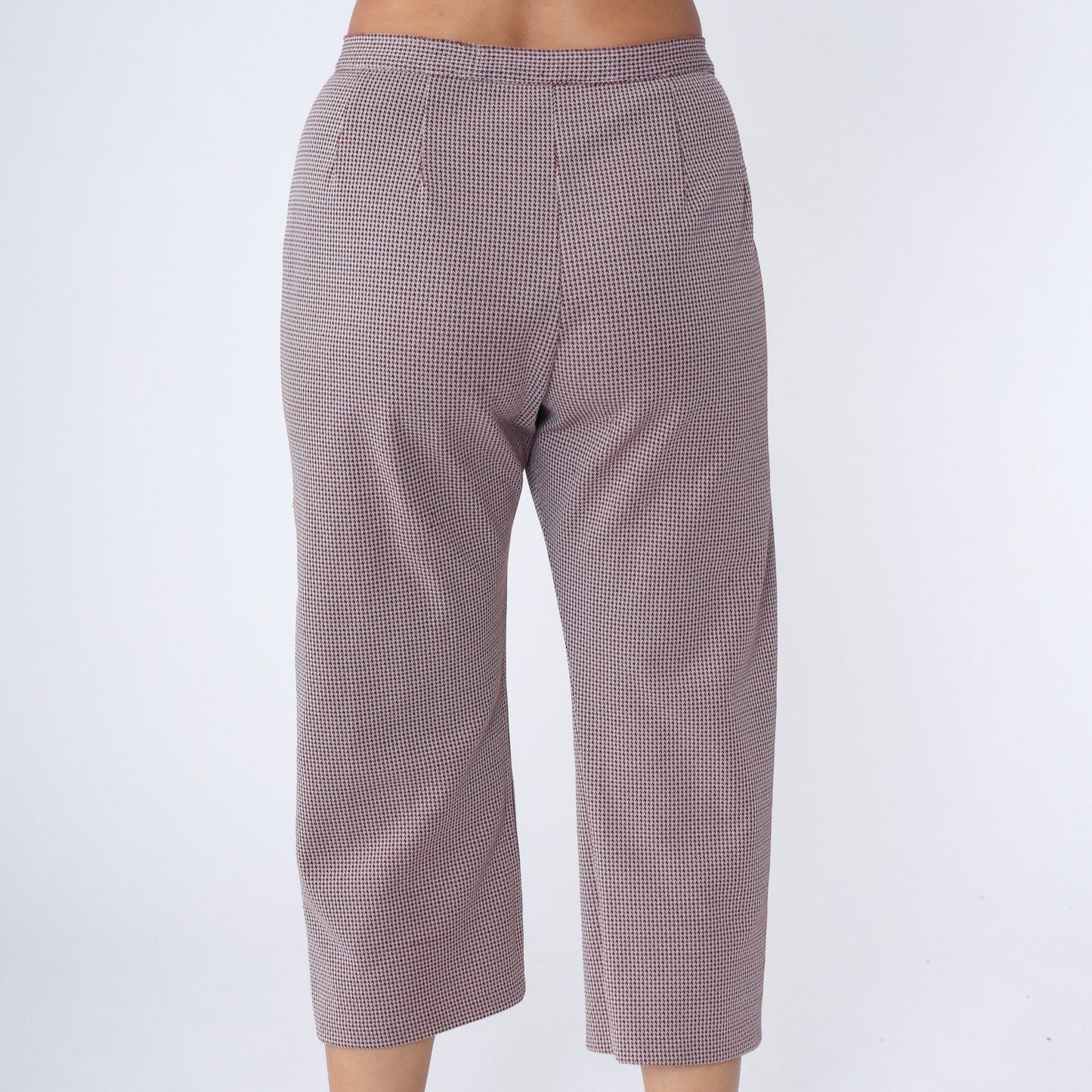 70s Houndstooth Capri Pants High Waist Red Brown White Checkered Medium